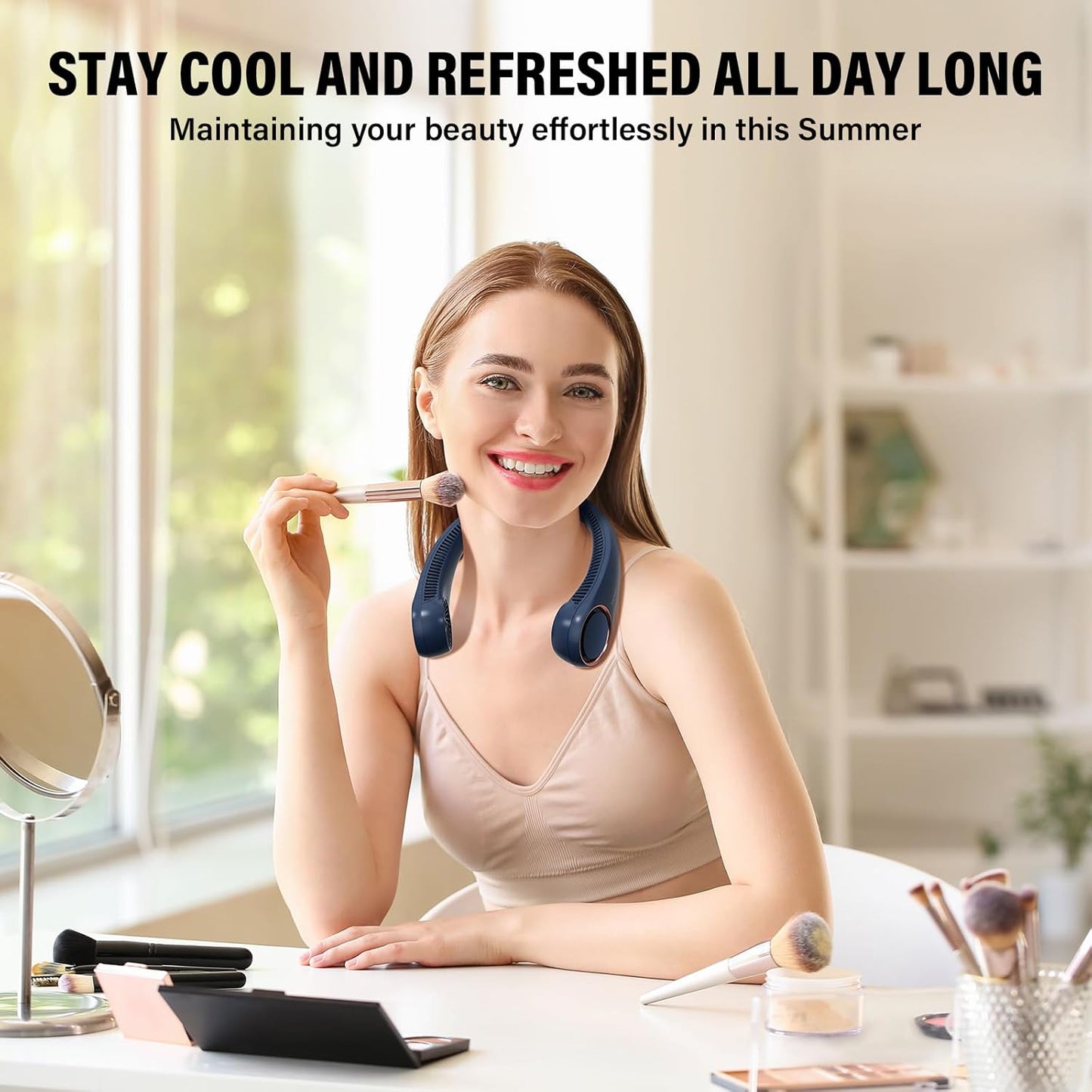 Morelax Rechargeable Neck Fan – Hands-Free Bladeless Portable Cooling Fan with 4000mAh Battery, 3-Speed 360° Airflow, Ultra Quiet Wearable Fan for Travel, Office, Sports & Outdoor Use
