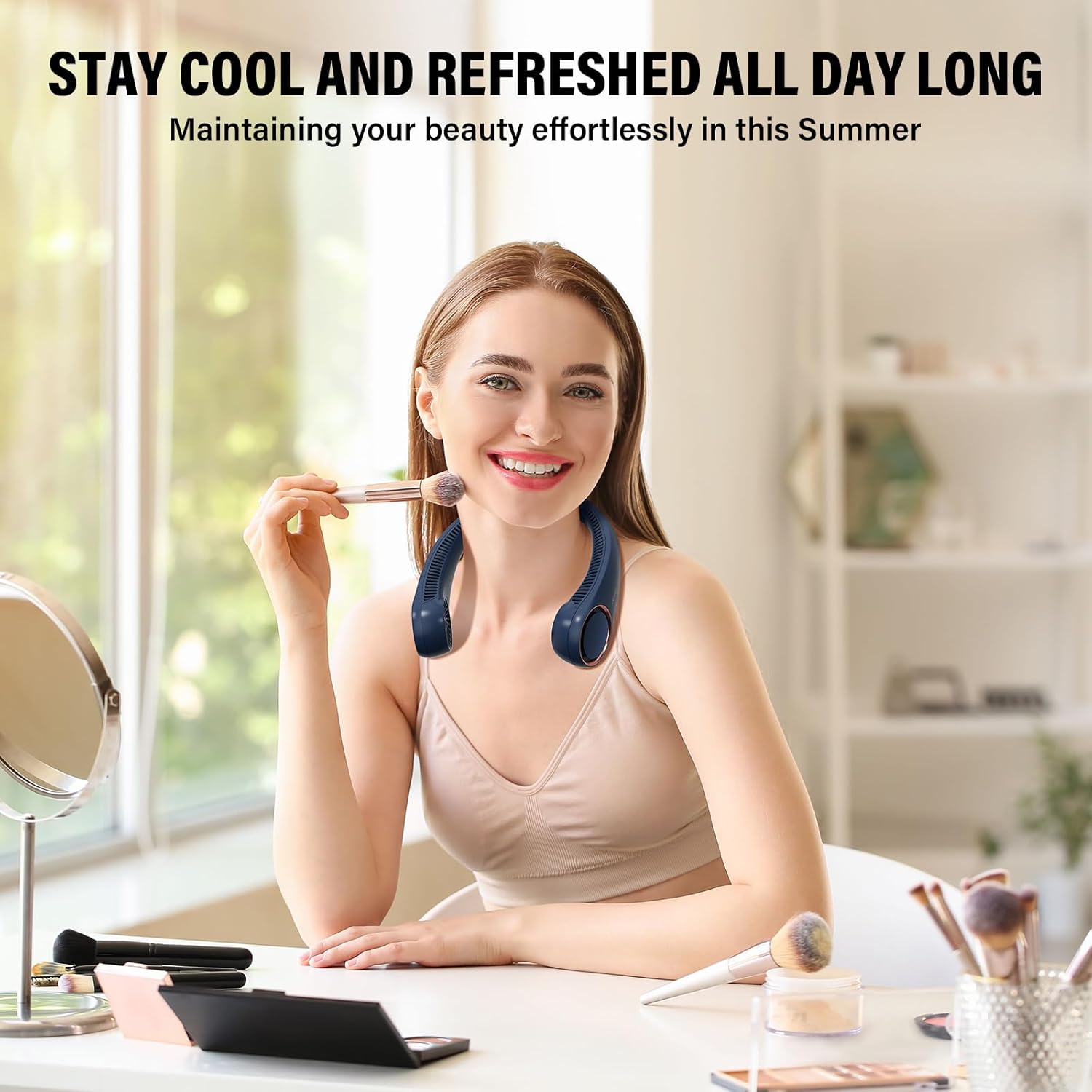 Morelax Rechargeable Neck Fan – Hands-Free Bladeless Portable Cooling Fan with 4000mAh Battery, 3-Speed 360° Airflow, Ultra Quiet Wearable Fan for Travel, Office, Sports & Outdoor Use