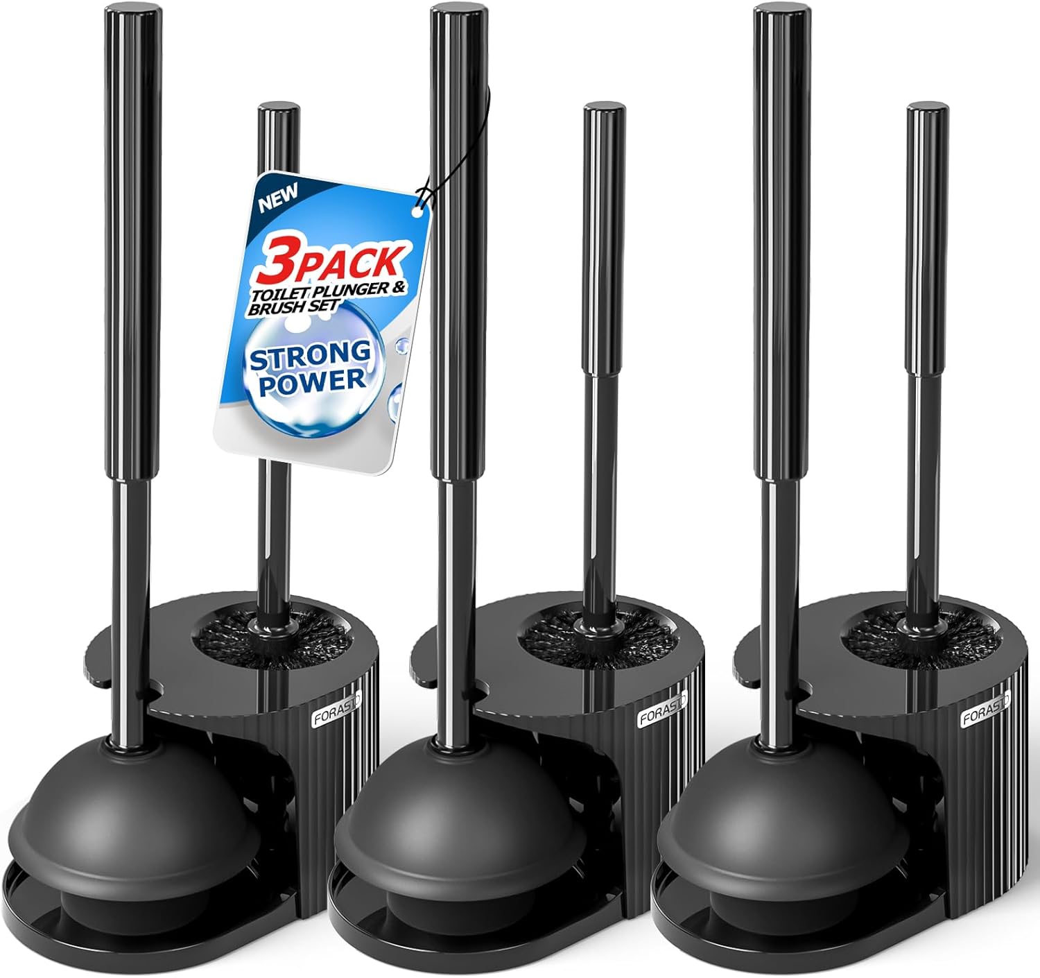 FORASTO 2-in-1 Toilet Plunger & Brush Set – Extended Handle Plunger with Toilet Bowl Brush, Bathroom Cleaning Tools & Supplies