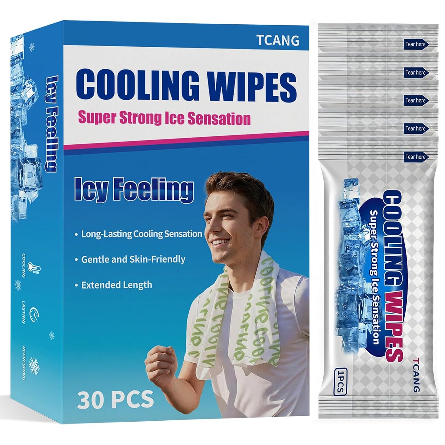 TCANG Instant Cooling Wipes – Individually Wrapped No-Rinse Oversized Ice Towels for Sports, Travel, Camping & Hot Weather Relief, Extra-Thick Cooling Cloths