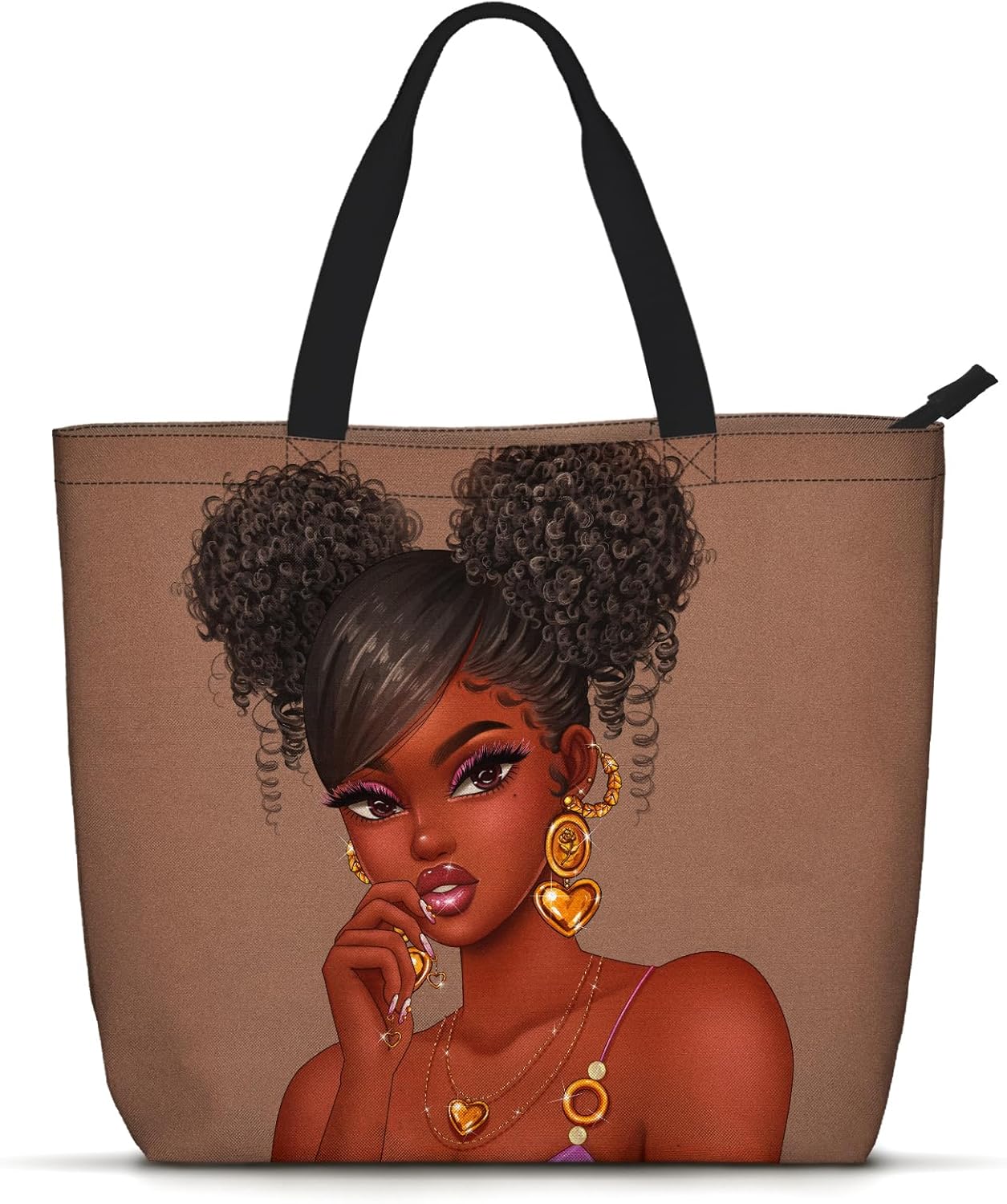 African American Women Tote Bag – Large Black Shoulder Handbag for Work, Travel & Beach | Fits Laptop | Zipper Closure Everyday Tote Bag