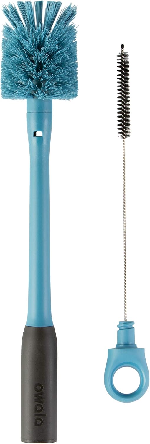 Owala 2-in-1 Water Bottle Cleaning Brush Set – Bottle Brush with Removable Head & Twist-N-Hide Straw Cleaner, Durable Kitchen Cleaning Tool, Smokey Blue