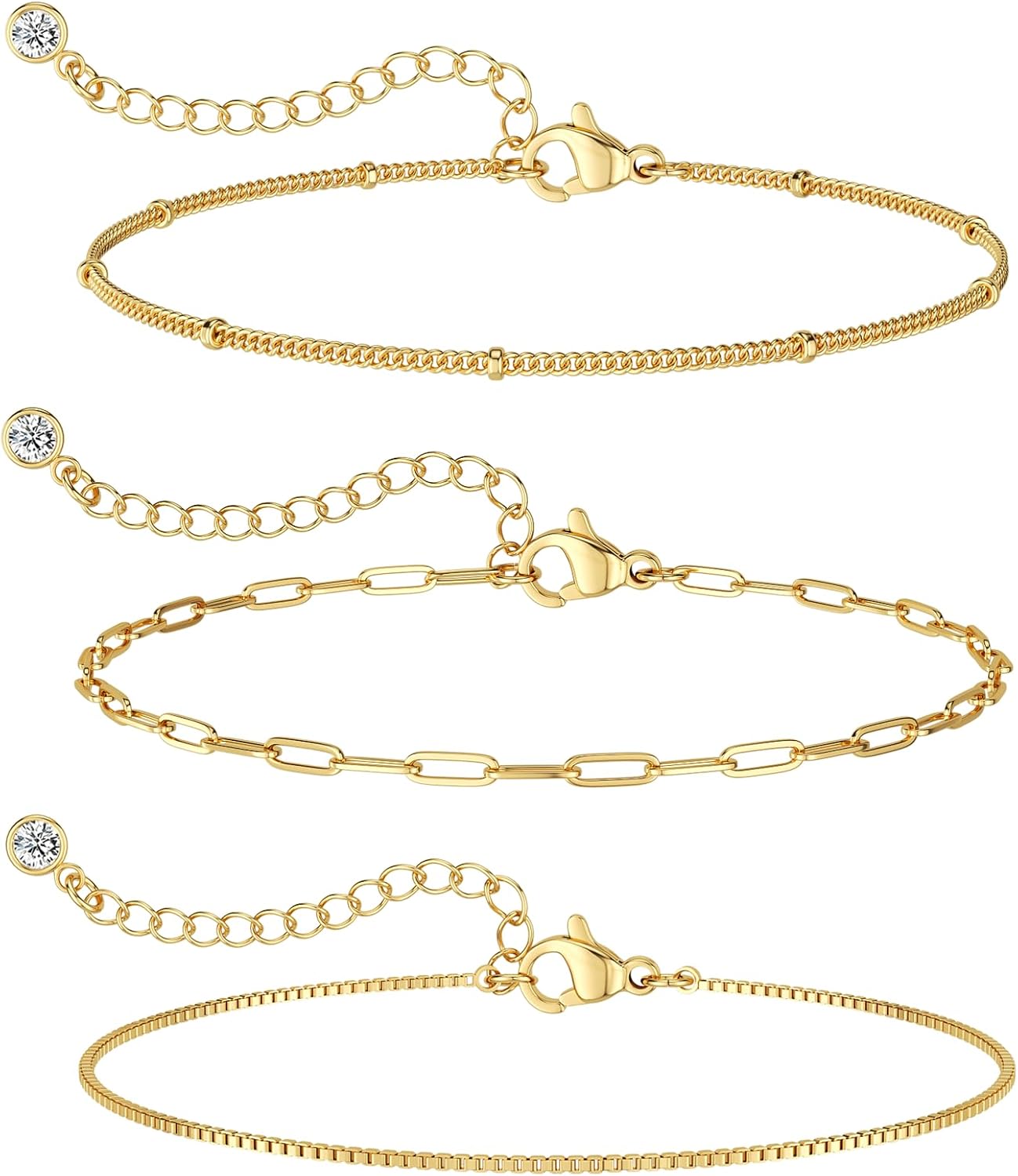 MBW Gold Bracelets for Women – 14K Gold Plated Stackable Beaded & Paperclip Chain Bracelet Set, Trendy Waterproof Fashion Jewelry