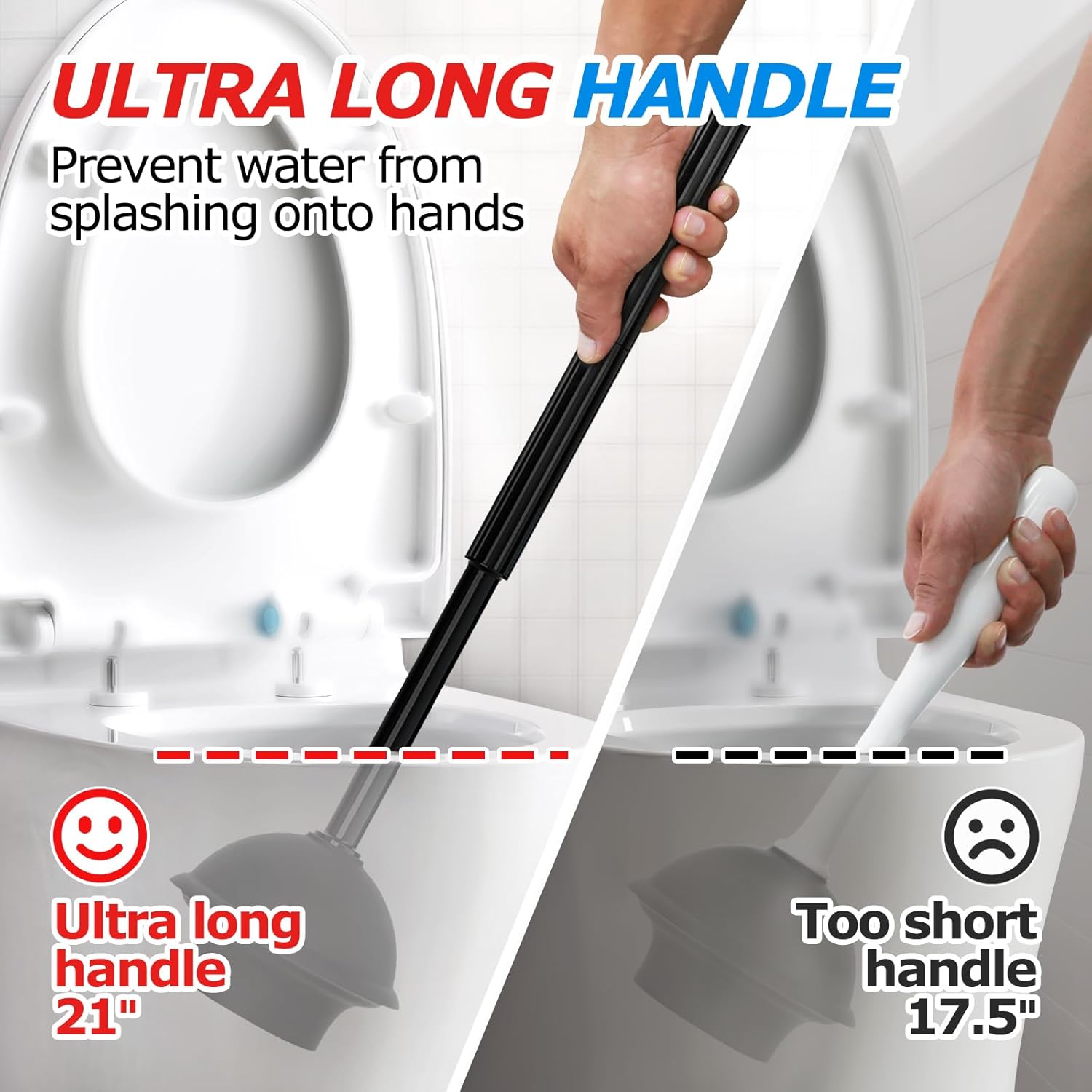 FORASTO 2-in-1 Toilet Plunger & Brush Set – Extended Handle Plunger with Toilet Bowl Brush, Bathroom Cleaning Tools & Supplies