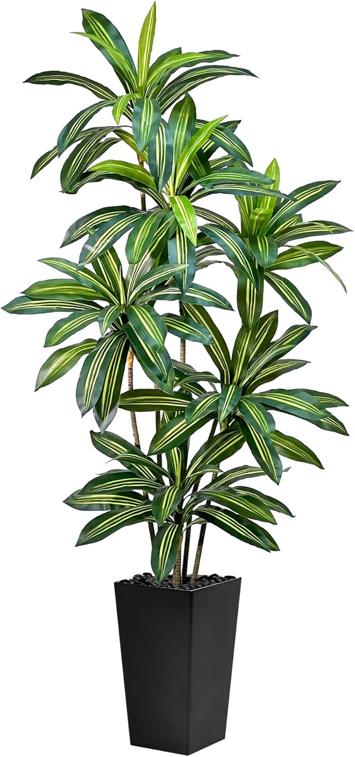 Artificial Dracaena 5FT Tree with White Planter – Realistic Faux Dragon Indoor Floor Plant for Home, Office, Living Room & Bedroom Decor