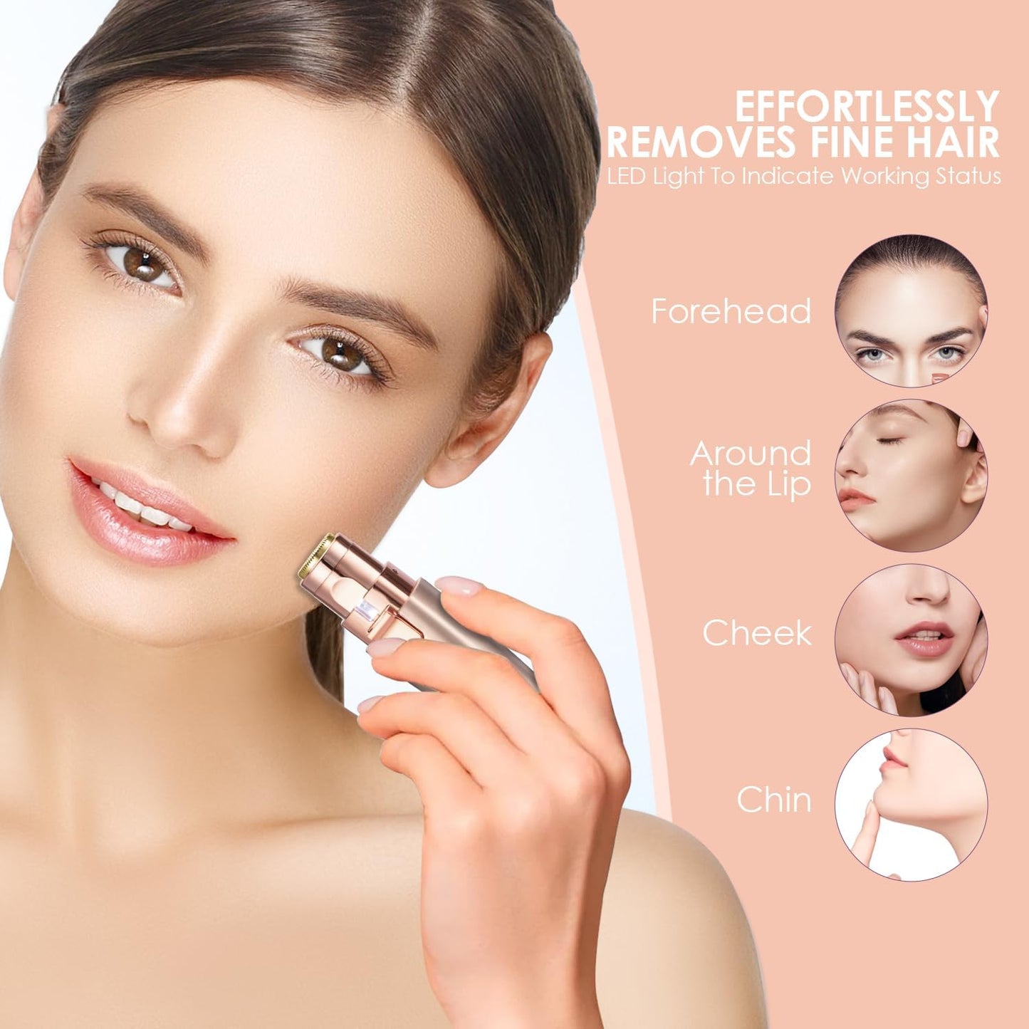 VG VOGCREST Eyebrow & Facial Trimmer – 2-in-1 Rechargeable Facial Hair Removal & Eyebrow Shaver with LED Light (Rose Gold)