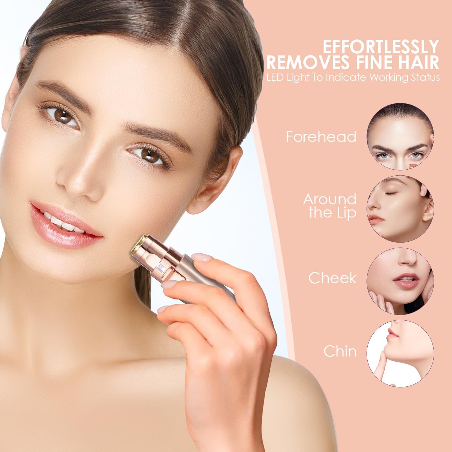 VG VOGCREST Eyebrow & Facial Trimmer – 2-in-1 Rechargeable Facial Hair Removal & Eyebrow Shaver with LED Light (Rose Gold)