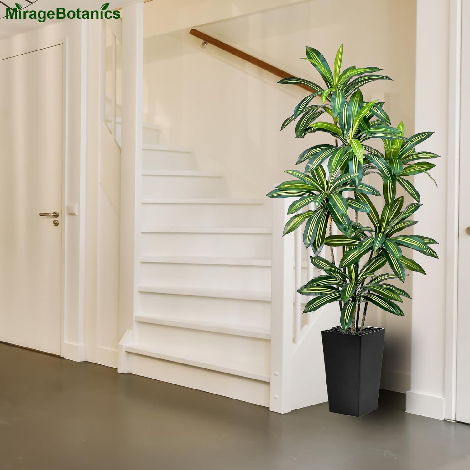 Artificial Dracaena 5FT Tree with White Planter – Realistic Faux Dragon Indoor Floor Plant for Home, Office, Living Room & Bedroom Decor