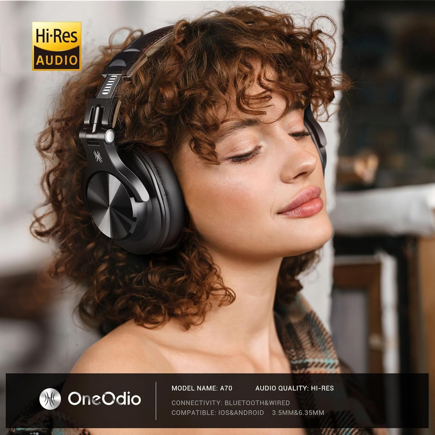 OneOdio A70 Bluetooth Over-Ear Headphones – Wireless Hi-Res Headphones with 72H Playtime, Built-In Mic, 3.5mm/6.35mm Wired Jack for Studio Monitoring, DJ Mixing, Gaming & PC Audio