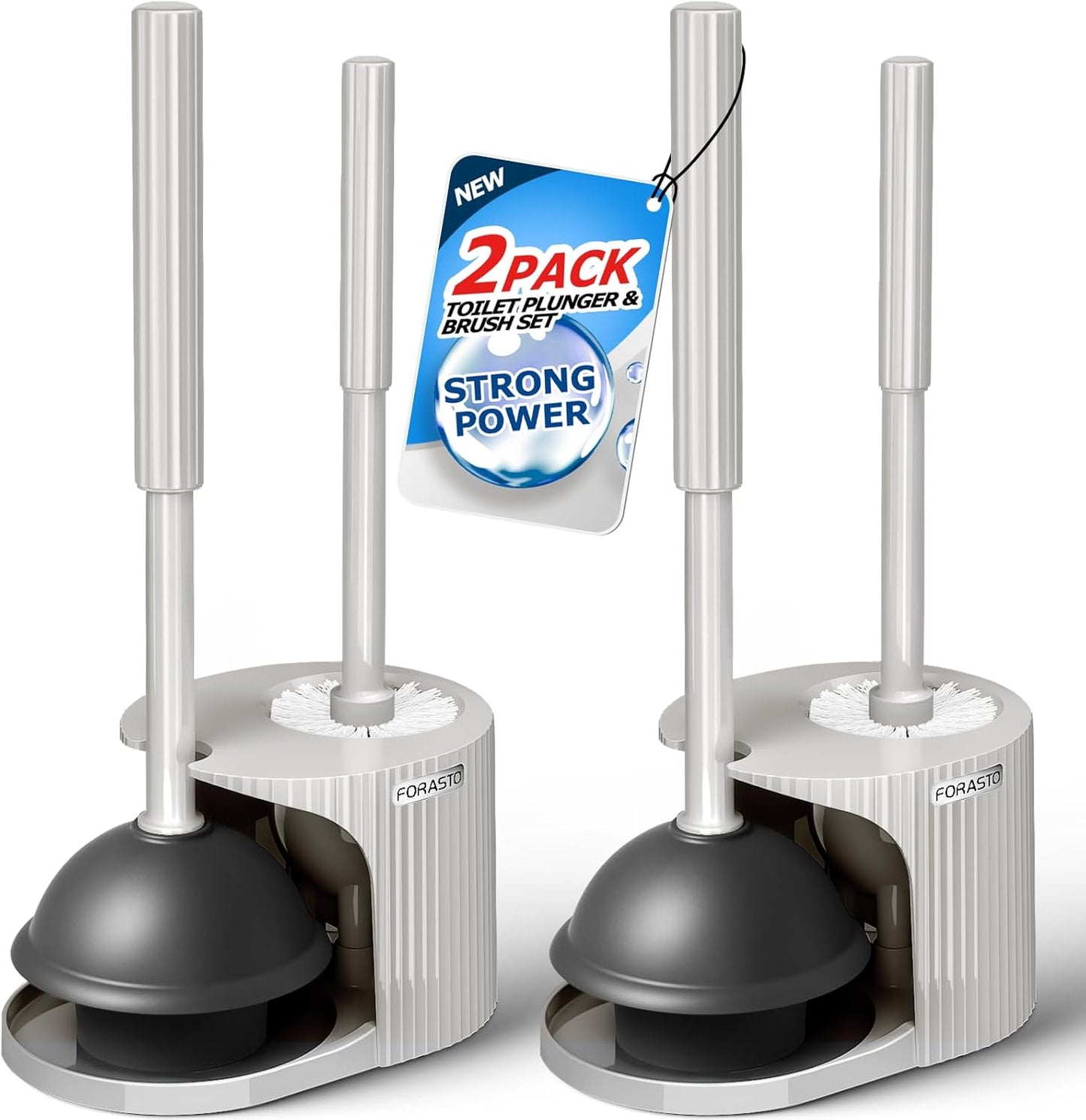 FORASTO 2-in-1 Toilet Plunger & Brush Set – Extended Handle Plunger with Toilet Bowl Brush, Bathroom Cleaning Tools & Supplies