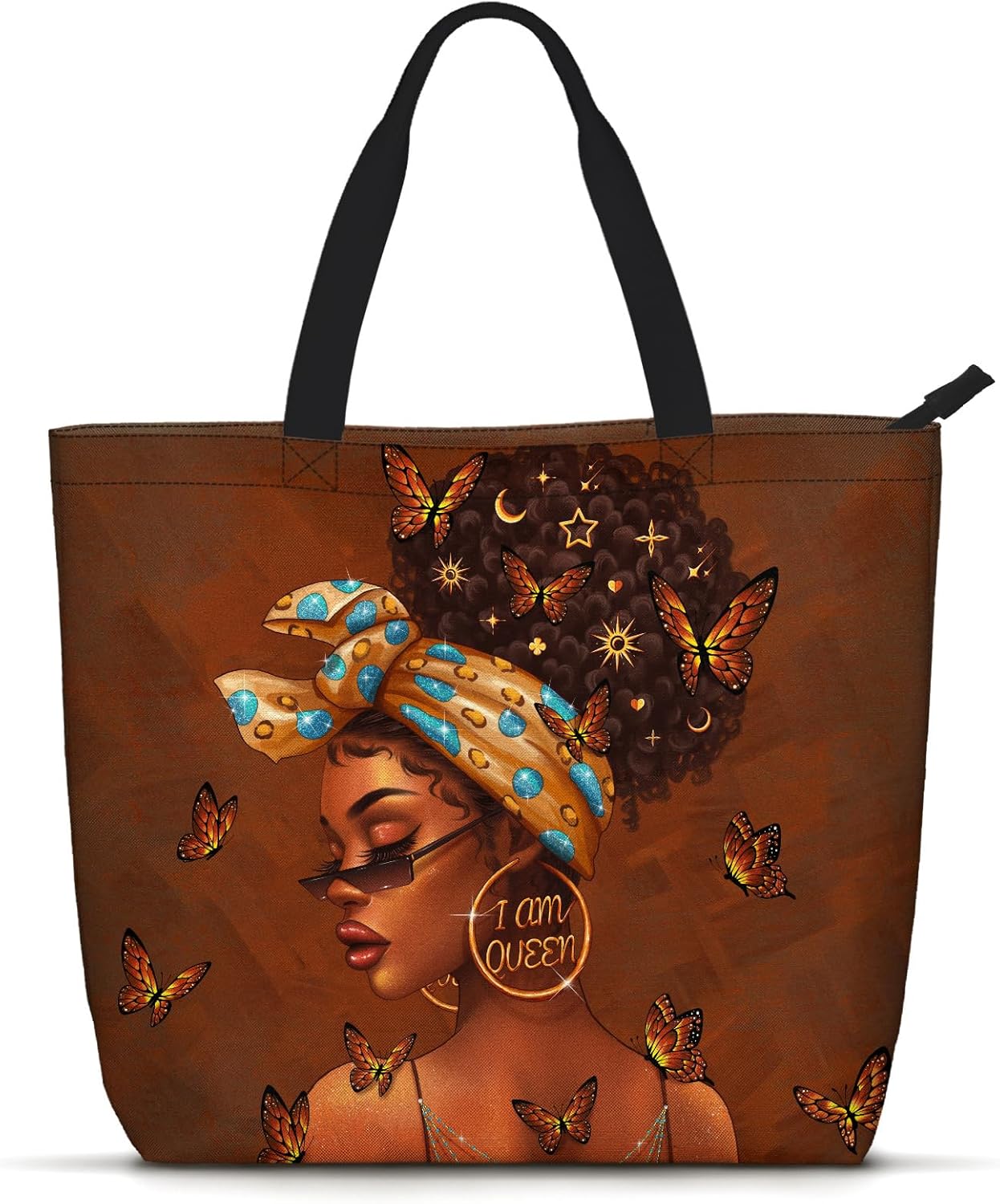 African American Women Tote Bag – Large Black Shoulder Handbag for Work, Travel & Beach | Fits Laptop | Zipper Closure Everyday Tote Bag