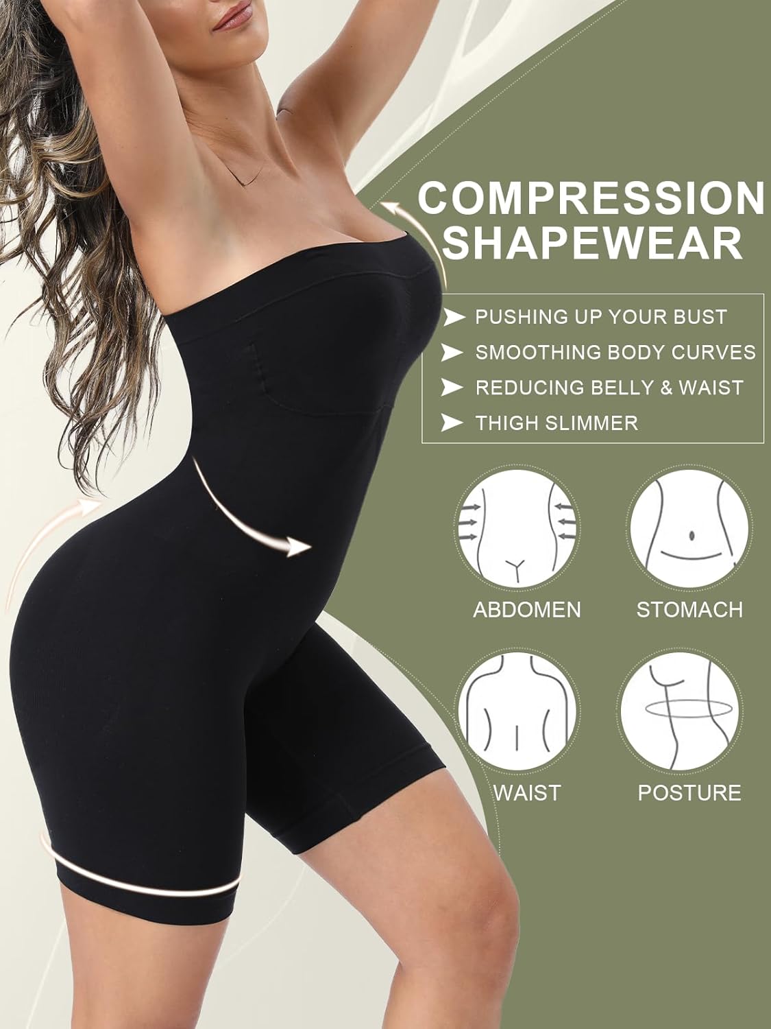 Ellareese Strapless Shapewear Bodysuit – Tummy Control Full Body Shaper with Butt Lifter, Seamless Under Dress Sculpting Bodysuit