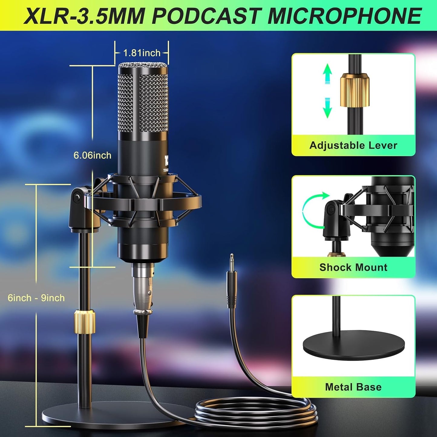 Podcast Equipment Bundle with Live Sound Card Audio Mixer – 3.5mm Condenser Microphone for PC, Phone, Streaming, Gaming & Singing