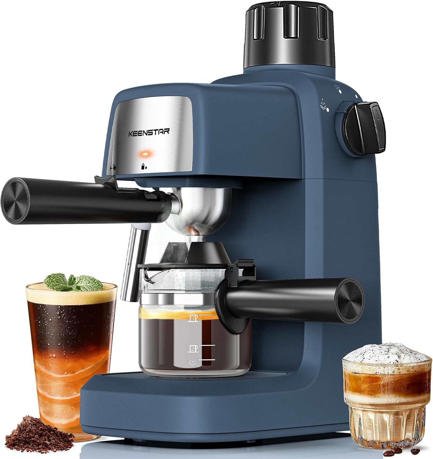  KEENSTAR 3.5 Bar Espresso Machine with Milk Frother – 800W Compact Espresso & Cappuccino Maker with Preheating, 4-Cup Coffee Machine for Latte & Cappuccino, Ideal Gift for Coffee Lovers
