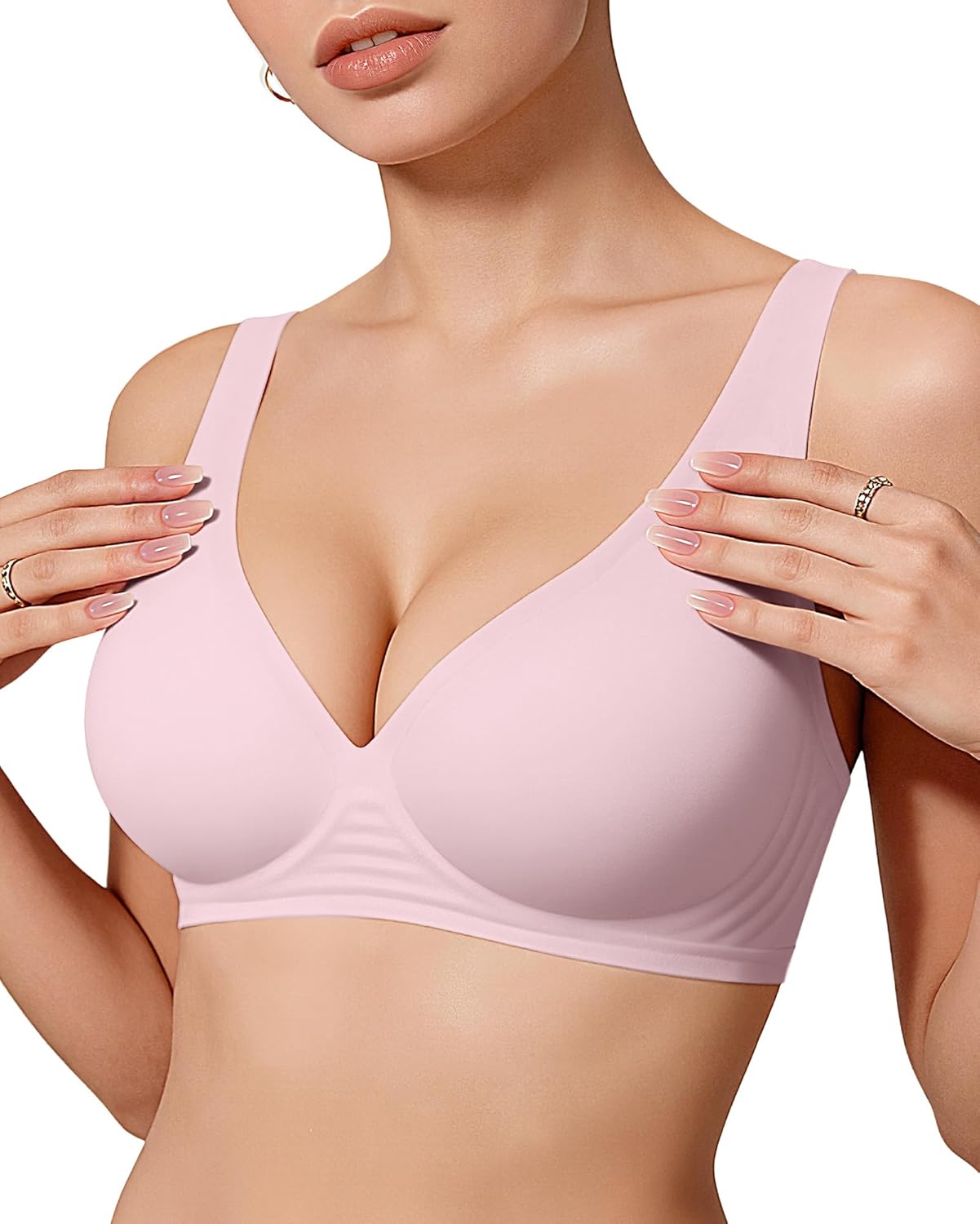 OEAK Women’s Deep V Wireless Bra – Seamless Plunge T-Shirt Bra with Push-Up Support, Comfortable No-Underwire Bralette