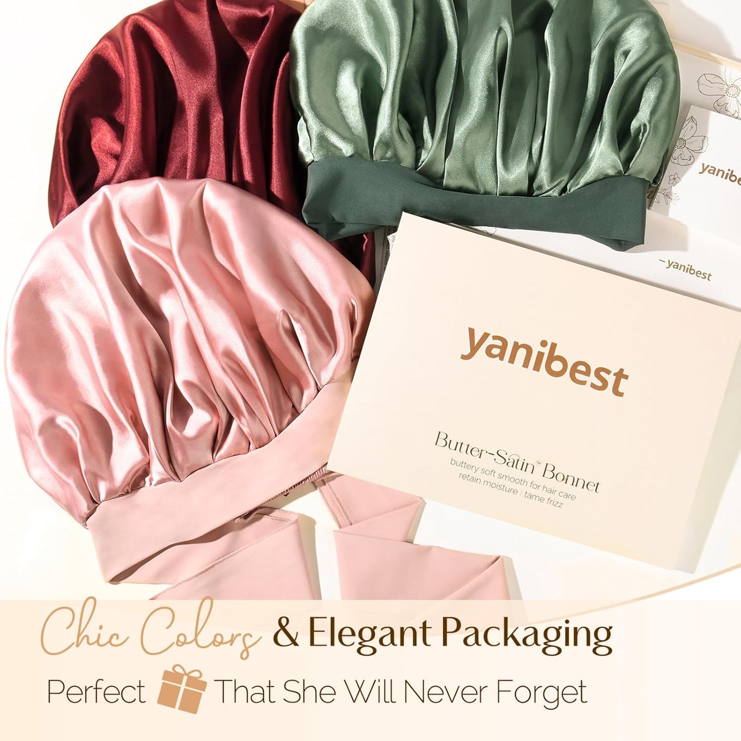 YANIBEST Adjustable Silk Bonnet - Stylish Blush Pink Double Layer Satin Hair Protector for Women, Reduces Frizz and Prevents Messy Hair While Sleeping
