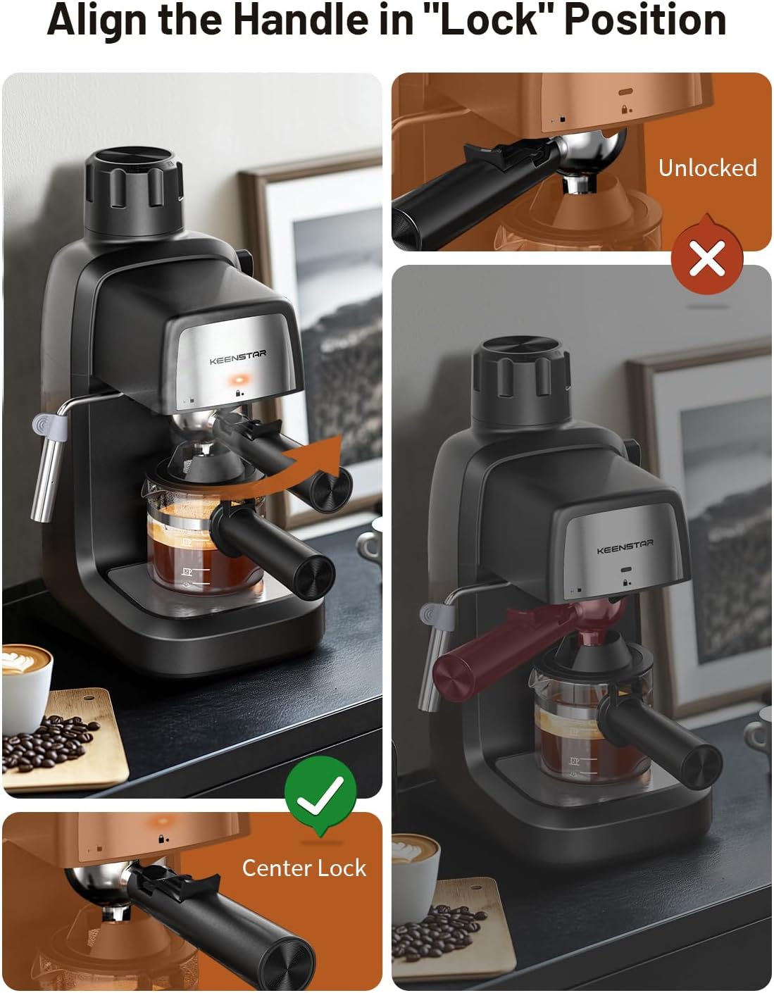  KEENSTAR 3.5 Bar Espresso Machine with Milk Frother – 800W Compact Espresso & Cappuccino Maker with Preheating, 4-Cup Coffee Machine for Latte & Cappuccino, Ideal Gift for Coffee Lovers