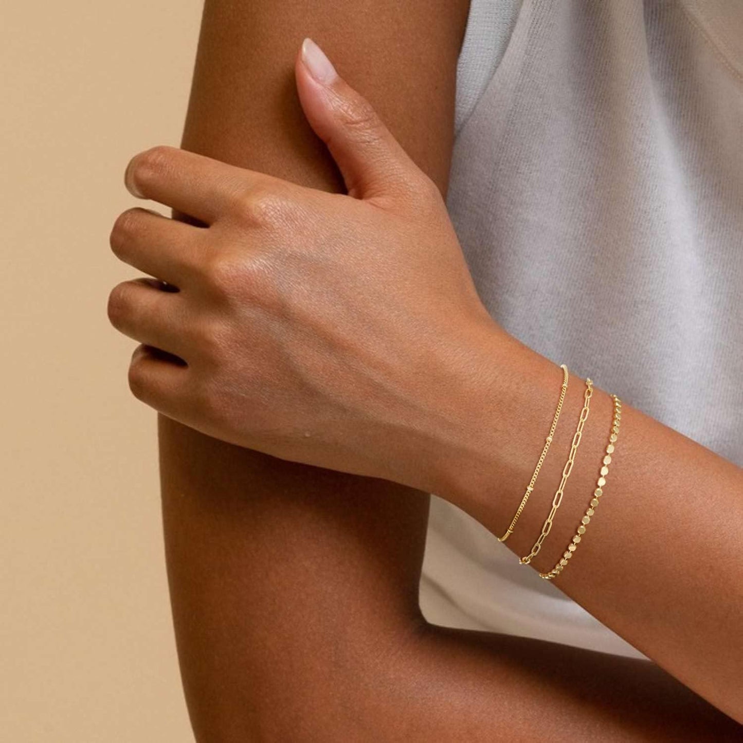 MBW Gold Bracelets for Women – 14K Gold Plated Stackable Beaded & Paperclip Chain Bracelet Set, Trendy Waterproof Fashion Jewelry