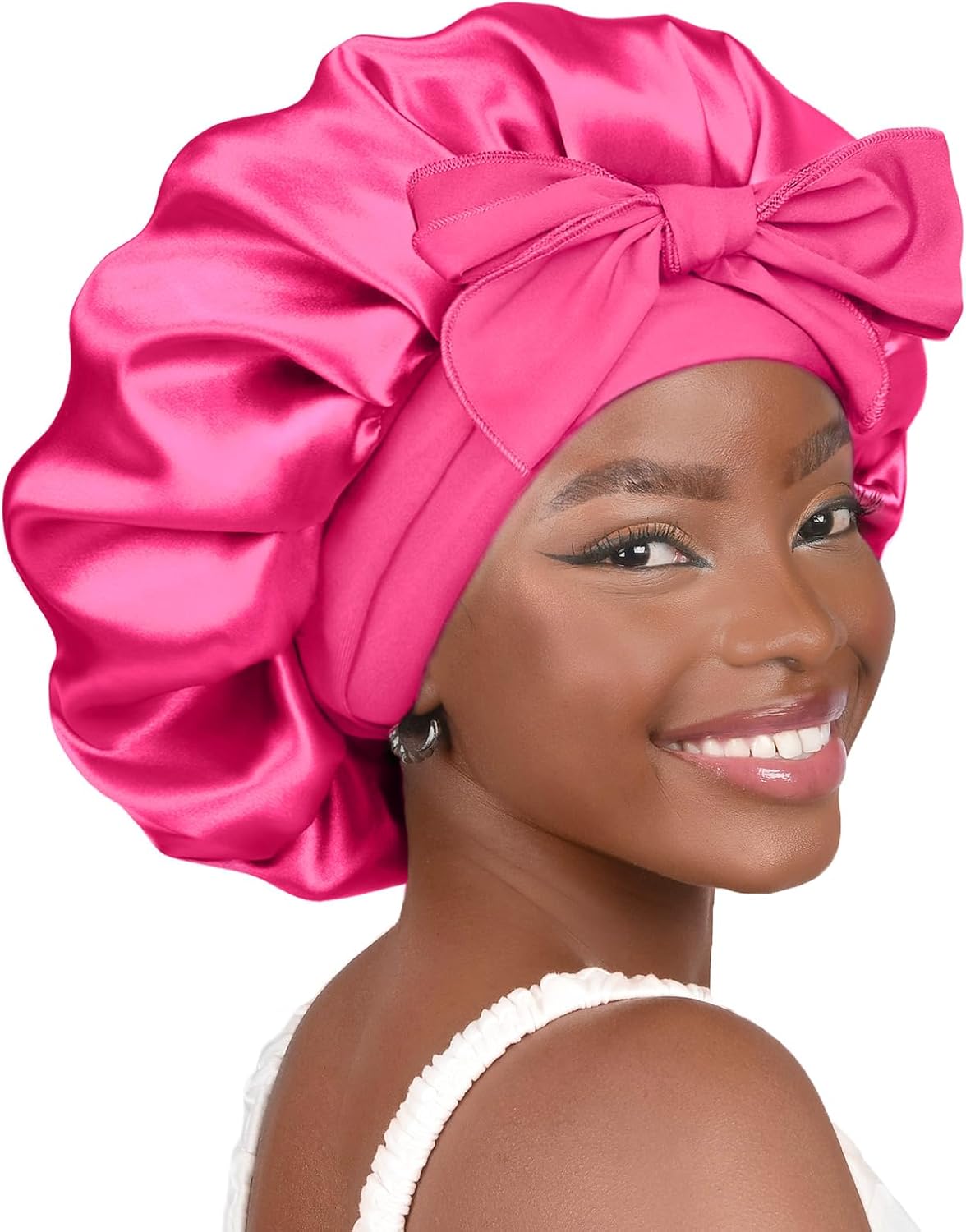 YANIBEST Adjustable Silk Bonnet - Stylish Blush Pink Double Layer Satin Hair Protector for Women, Reduces Frizz and Prevents Messy Hair While Sleeping