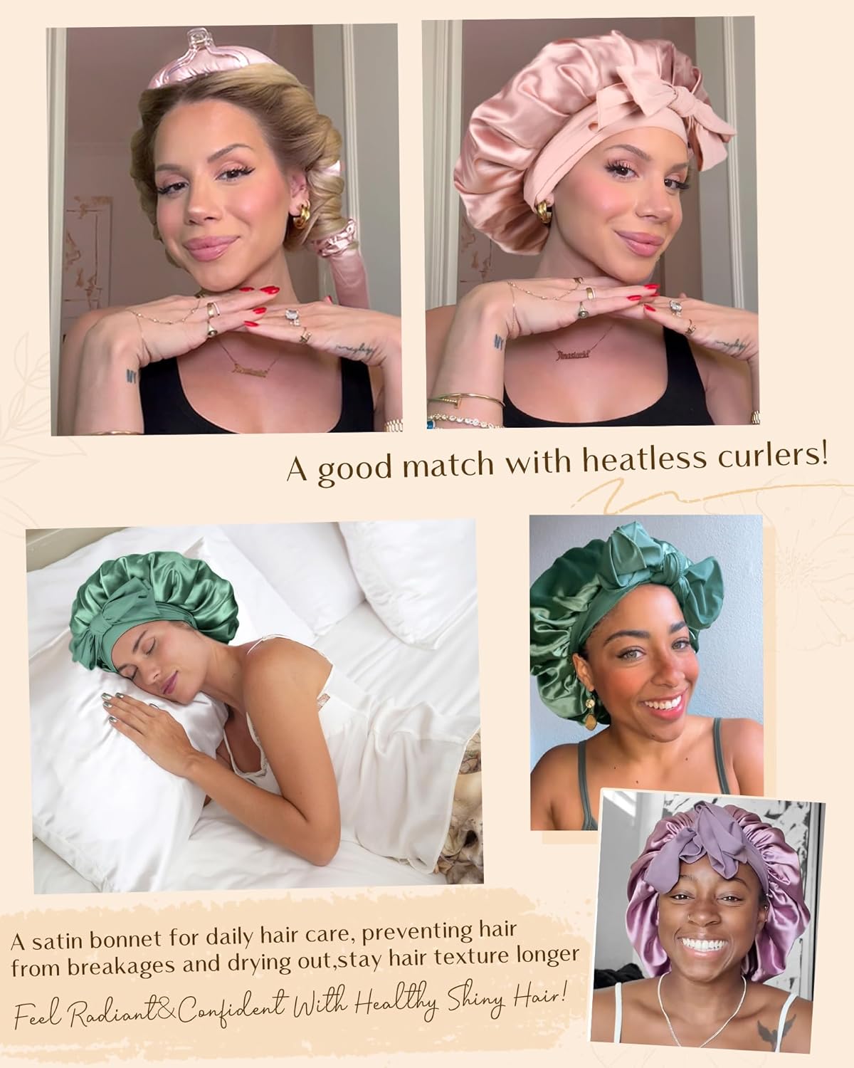 YANIBEST Adjustable Silk Bonnet - Stylish Blush Pink Double Layer Satin Hair Protector for Women, Reduces Frizz and Prevents Messy Hair While Sleeping
