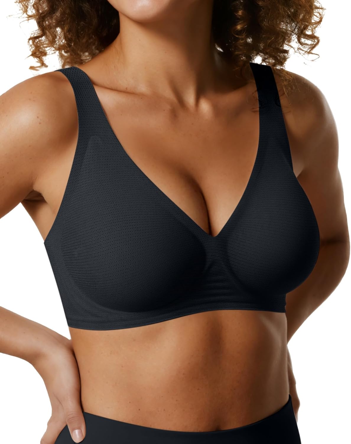 OEAK Women’s Deep V Wireless Bra – Seamless Plunge T-Shirt Bra with Push-Up Support, Comfortable No-Underwire Bralette