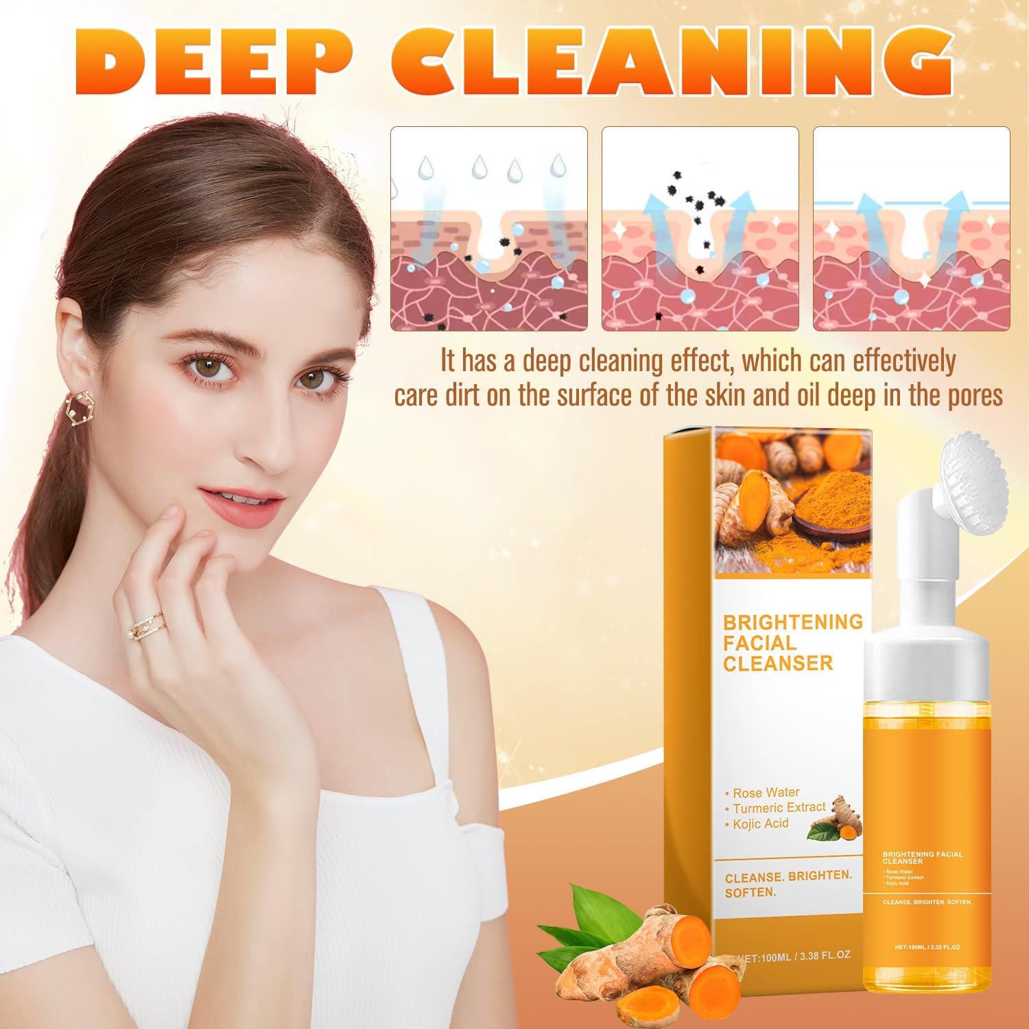 Turmeric Face & Body Care Set – 4-Piece Skincare Kit with Cleanser, Soap Bar, and Scrub Pads | Deep Cleansing & Brightening