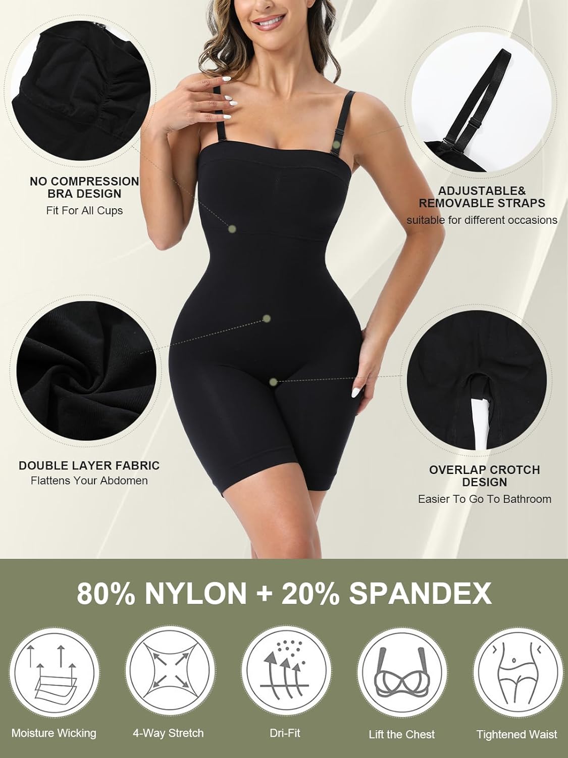Ellareese Strapless Shapewear Bodysuit – Tummy Control Full Body Shaper with Butt Lifter, Seamless Under Dress Sculpting Bodysuit