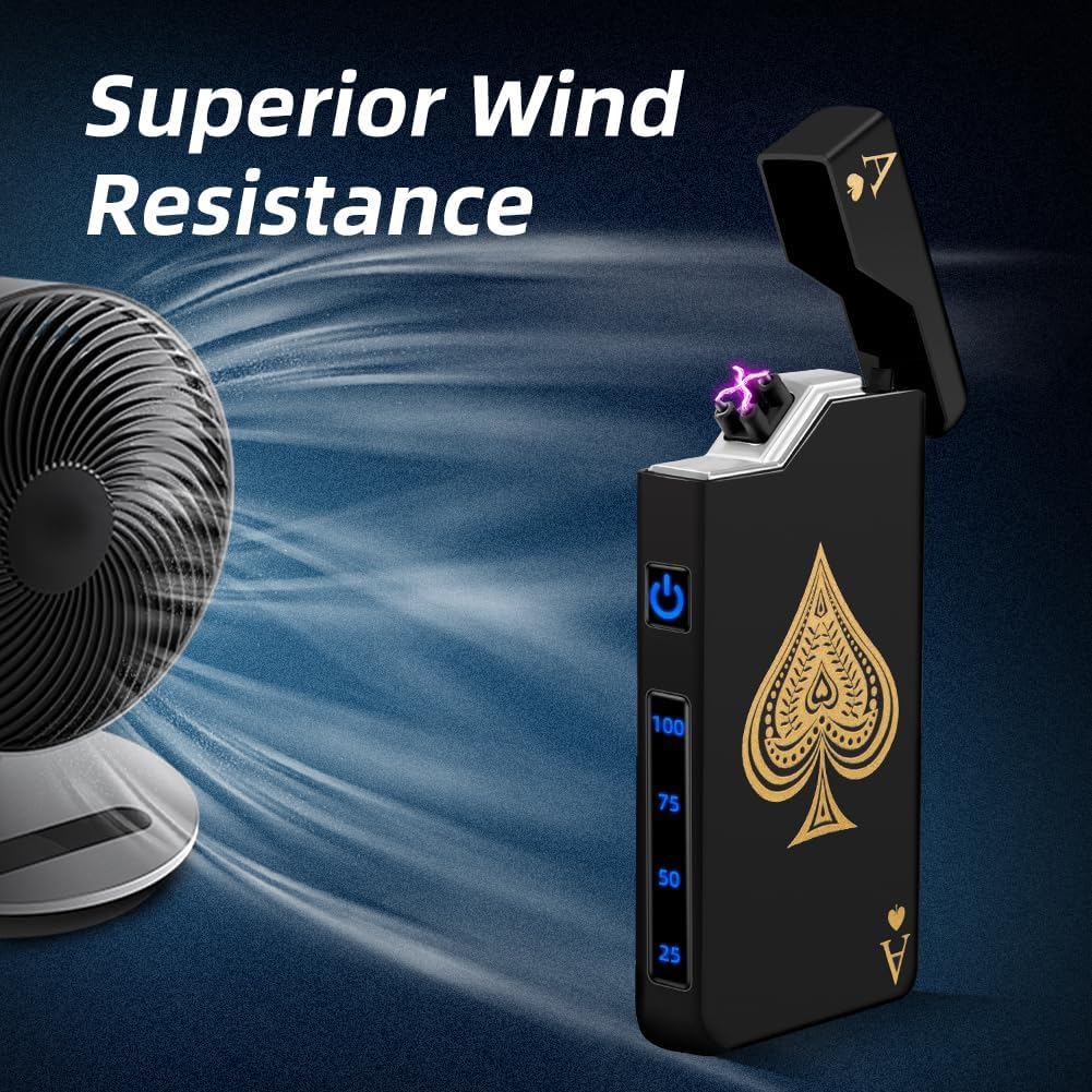 Lcfun Electric Lighter – USB Rechargeable Dual Arc Plasma Lighter with LED Battery Indicator for Candles & Camping (Black Ace)