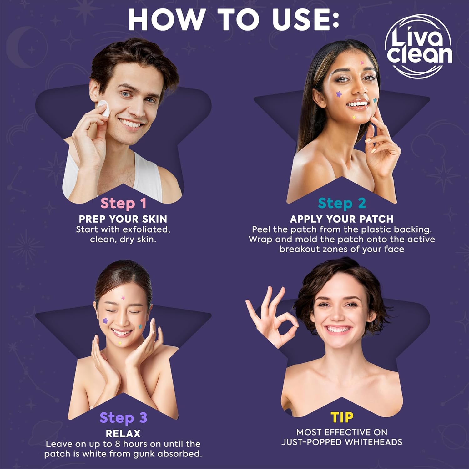 Livaclean Star Pimple Patches for Face – Hydrocolloid Acne Stickers with Tea Tree Oil, Salicylic Acid, Zit Stickers for Fast Healing, & Cute Acne Patch Stickers