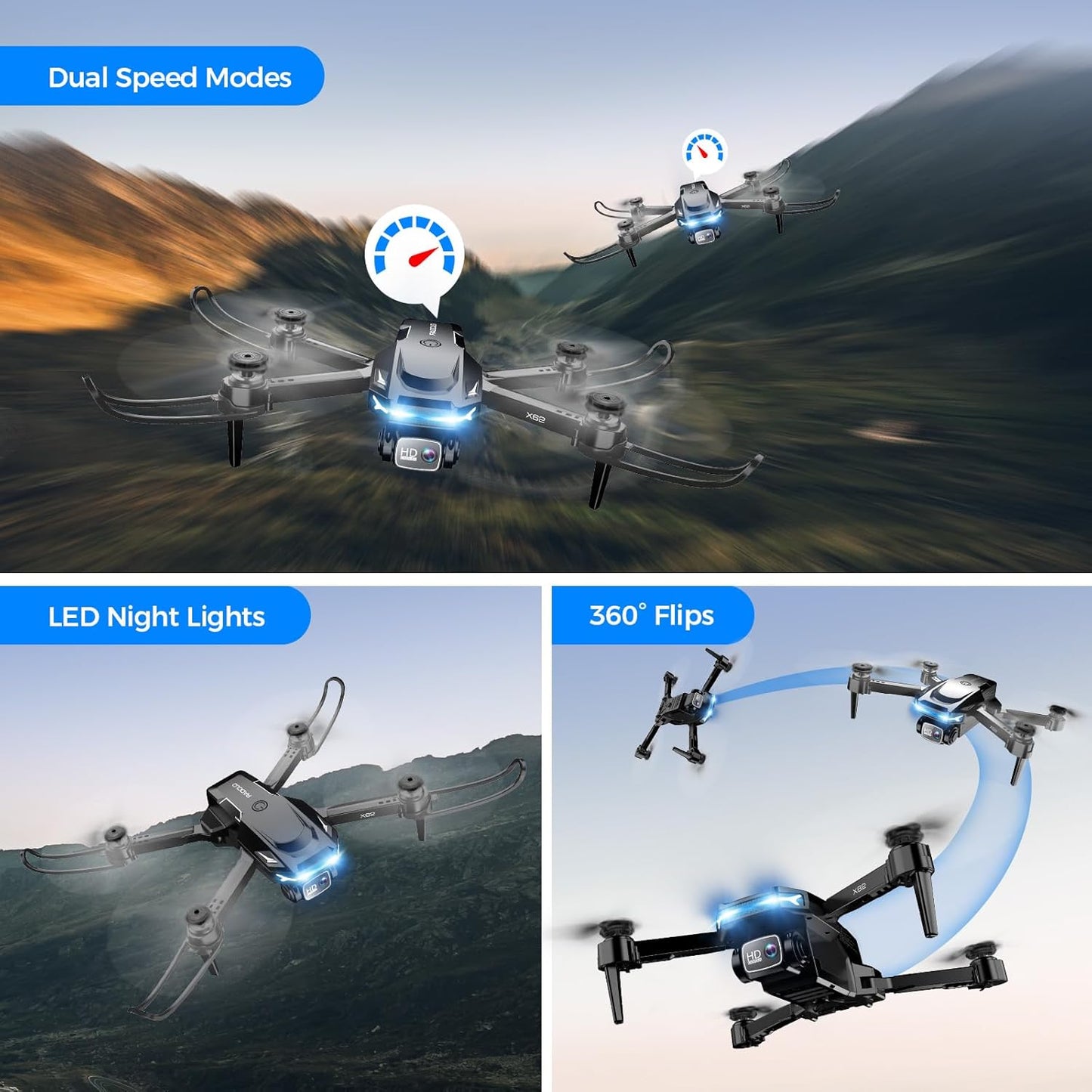 Beginner Drone with Camera & Screen Controller – Foldable Remote Control Quadcopter with Gesture Control, 3D Flip, One-Key Start, Emergency Stop, Dual Batteries