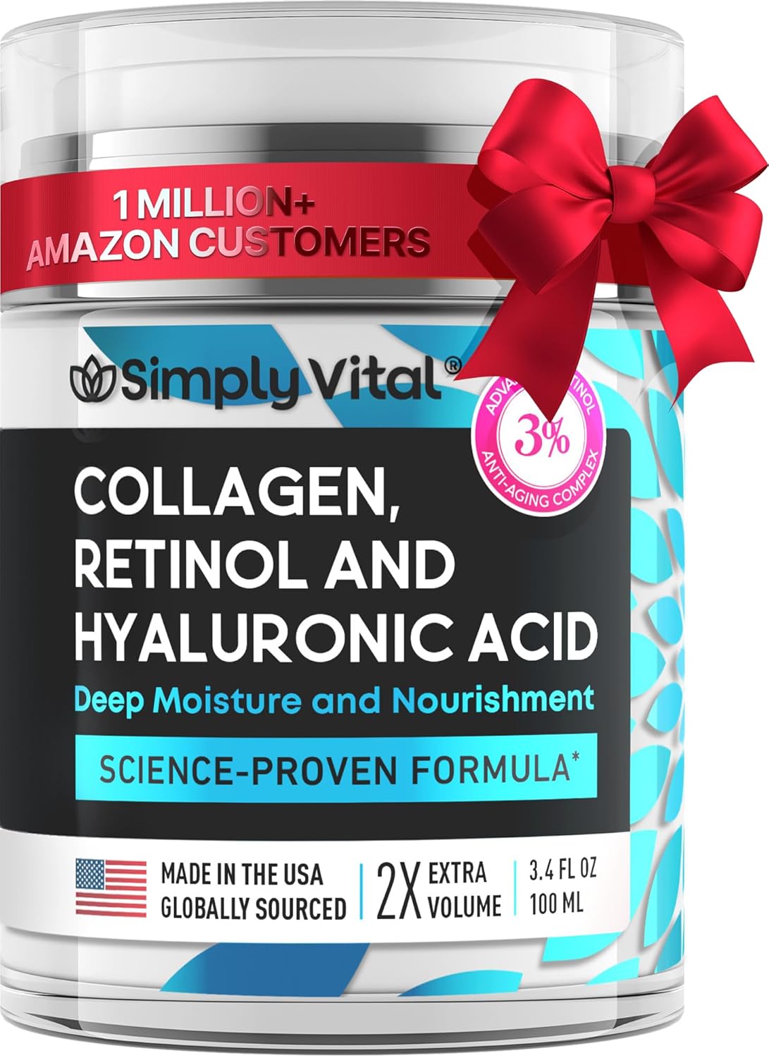 SimplyVital Collagen, Retinol & Hyaluronic Acid Cream – Anti-Aging Face & Neck Moisturizer, Firming Day & Night Cream (1.7 fl oz)