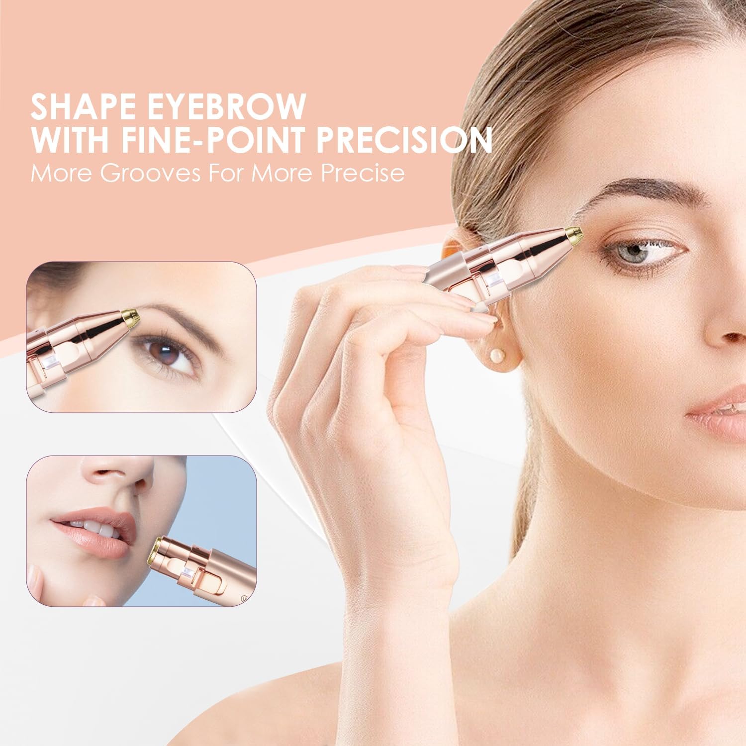 VG VOGCREST Eyebrow & Facial Trimmer – 2-in-1 Rechargeable Facial Hair Removal & Eyebrow Shaver with LED Light (Rose Gold)
