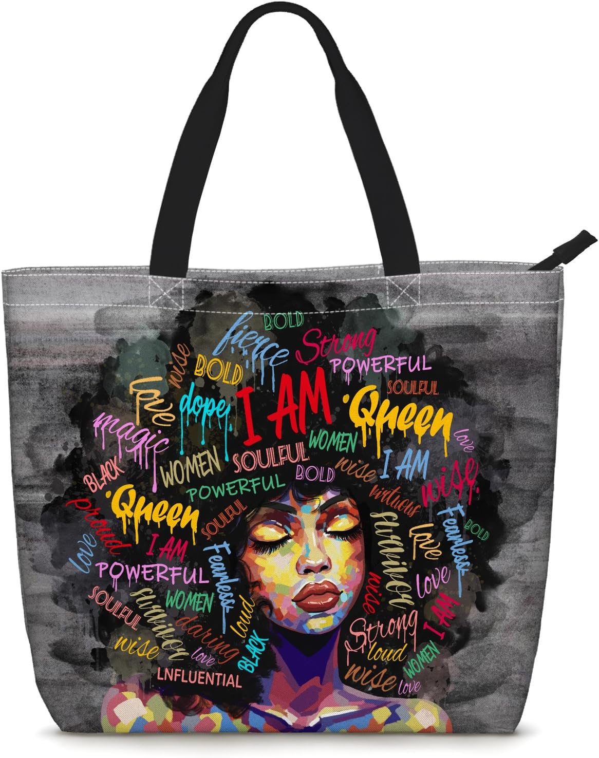 African American Women Tote Bag – Large Black Shoulder Handbag for Work, Travel & Beach | Fits Laptop | Zipper Closure Everyday Tote Bag