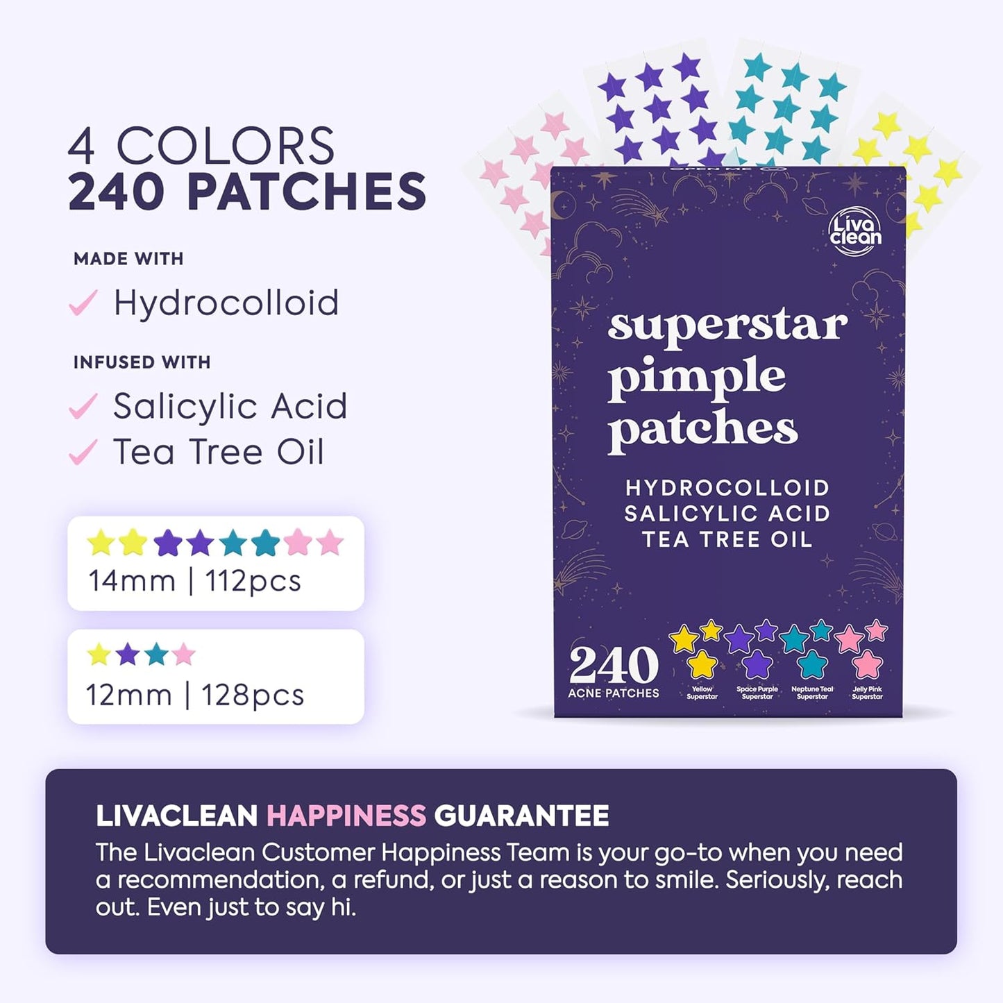 Livaclean Star Pimple Patches for Face – Hydrocolloid Acne Stickers with Tea Tree Oil, Salicylic Acid, Zit Stickers for Fast Healing, & Cute Acne Patch Stickers