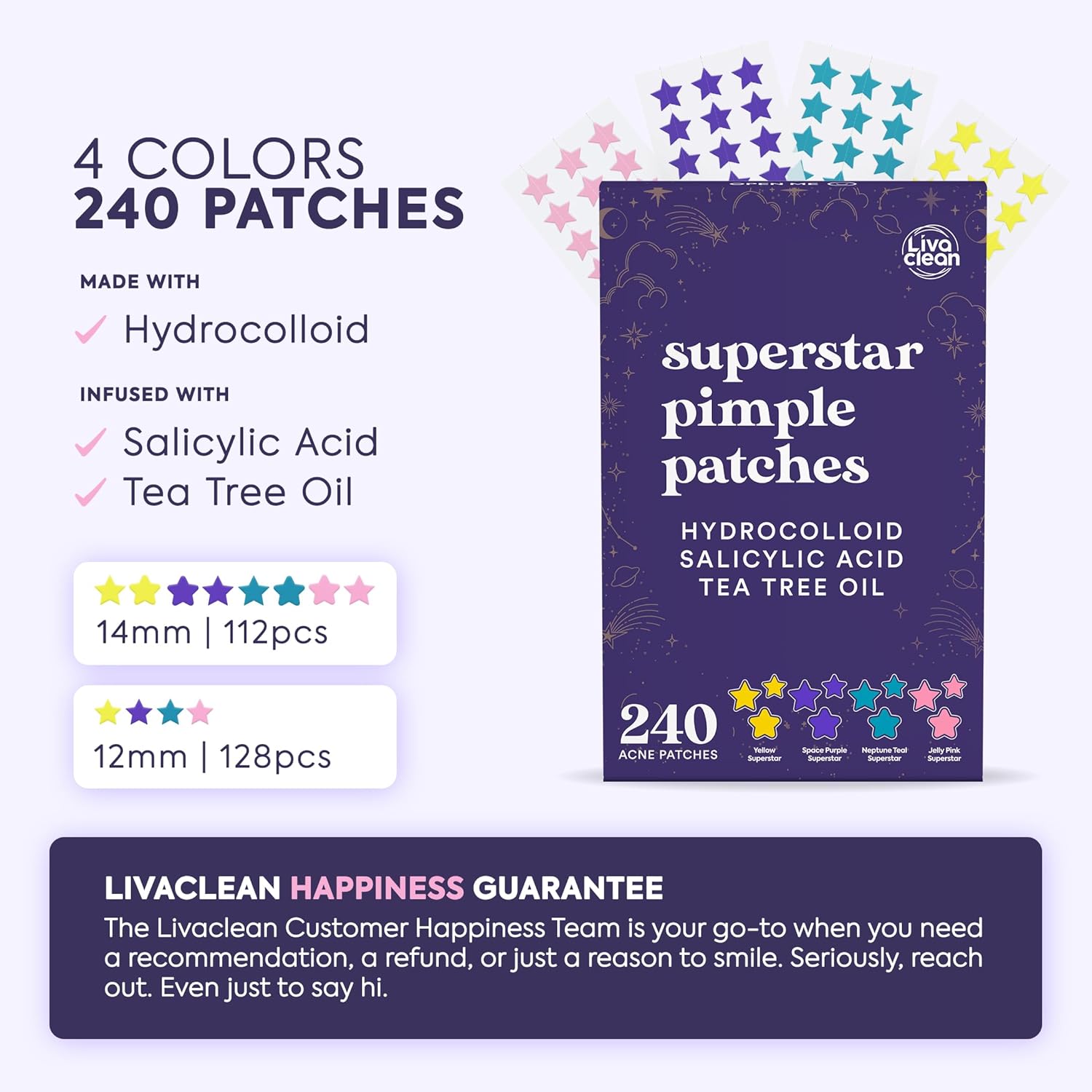 Livaclean Star Pimple Patches for Face – Hydrocolloid Acne Stickers with Tea Tree Oil, Salicylic Acid, Zit Stickers for Fast Healing, & Cute Acne Patch Stickers