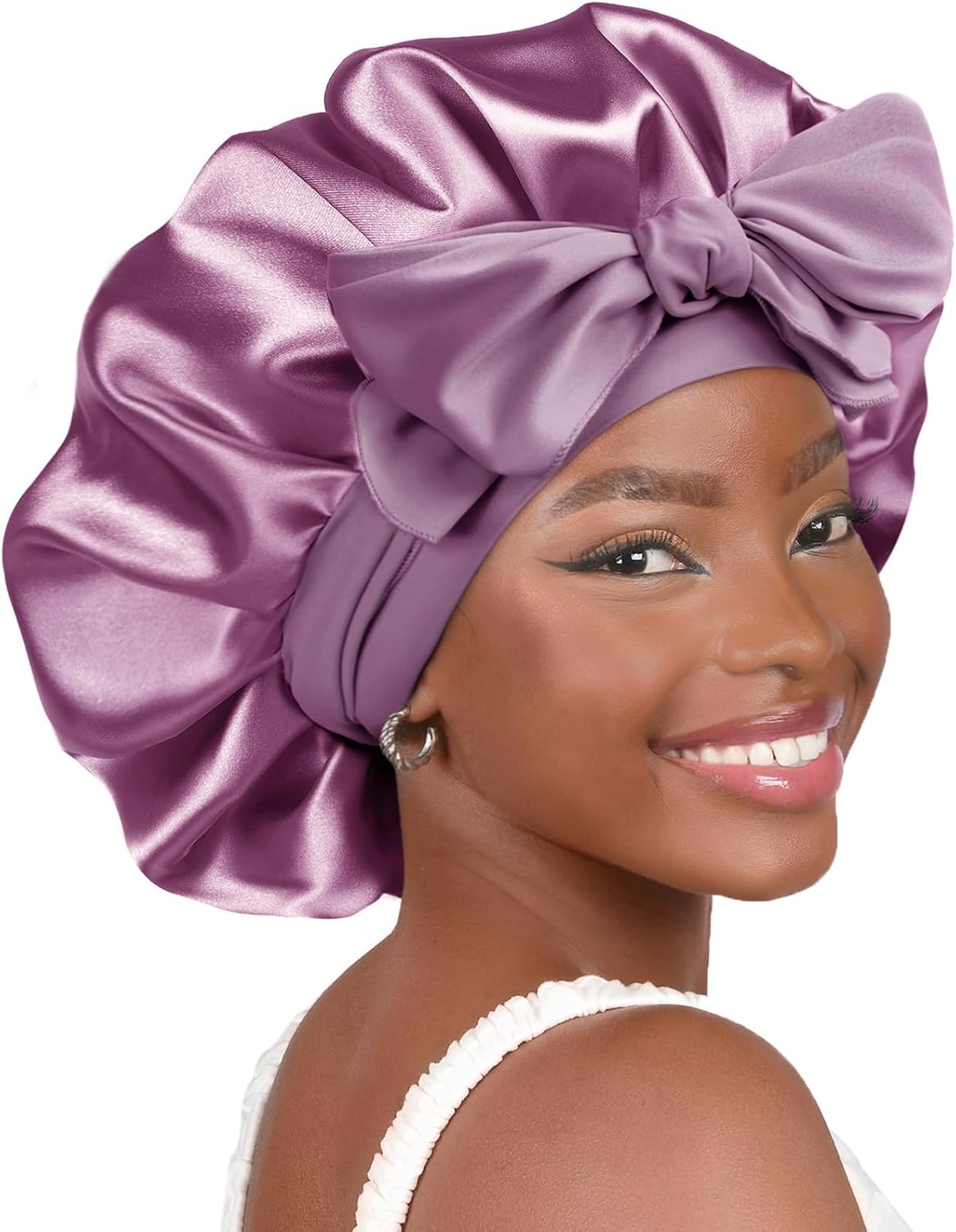 YANIBEST Adjustable Silk Bonnet - Stylish Blush Pink Double Layer Satin Hair Protector for Women, Reduces Frizz and Prevents Messy Hair While Sleeping
