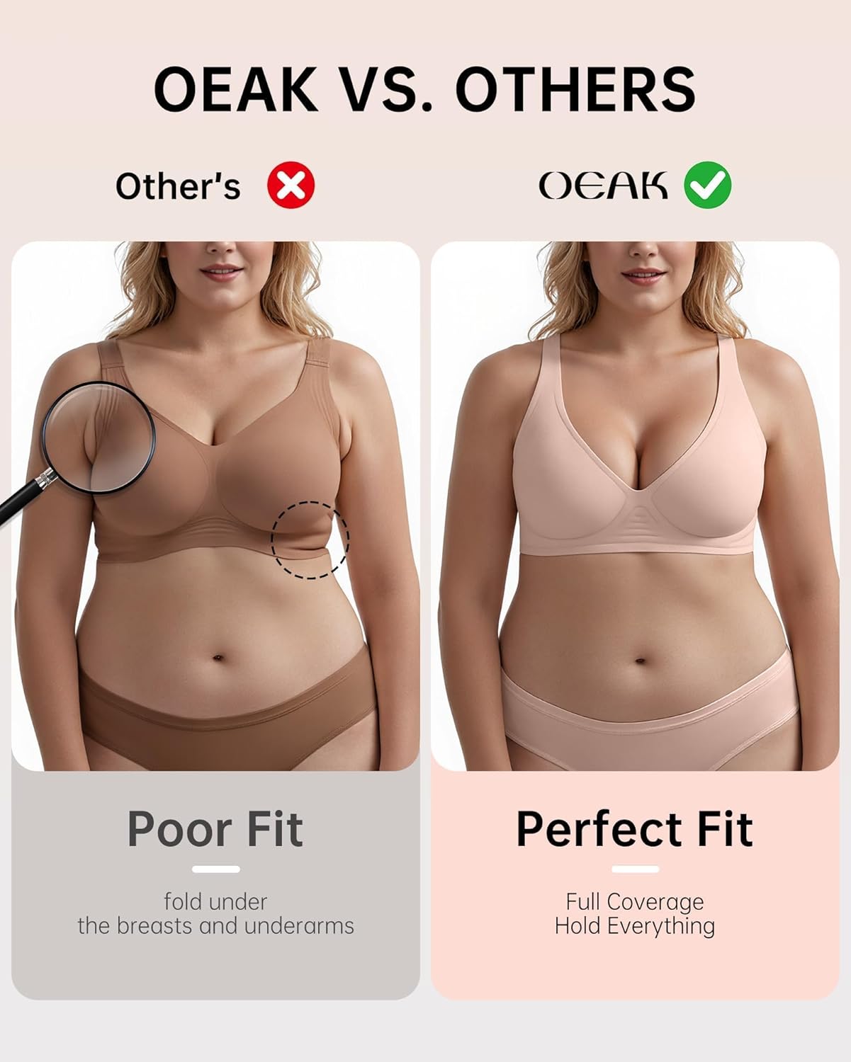 OEAK Women’s Deep V Wireless Bra – Seamless Plunge T-Shirt Bra with Push-Up Support, Comfortable No-Underwire Bralette