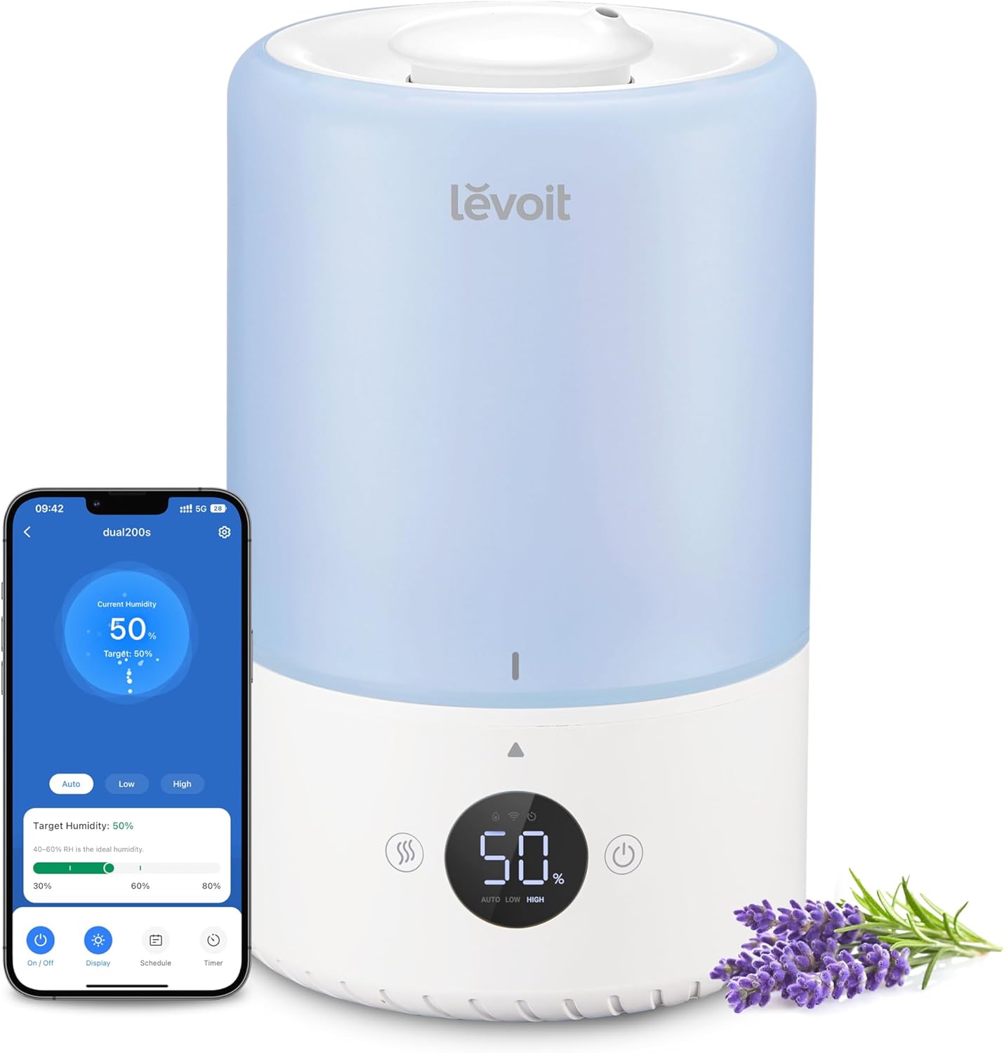 LEVOIT Top Fill Cool Mist Humidifier – 2.5L Tank for Large Rooms, Ultra-Quiet 26dB, Easy Clean, Auto Shut-Off, BPA-Free, Up to 25H Runtime