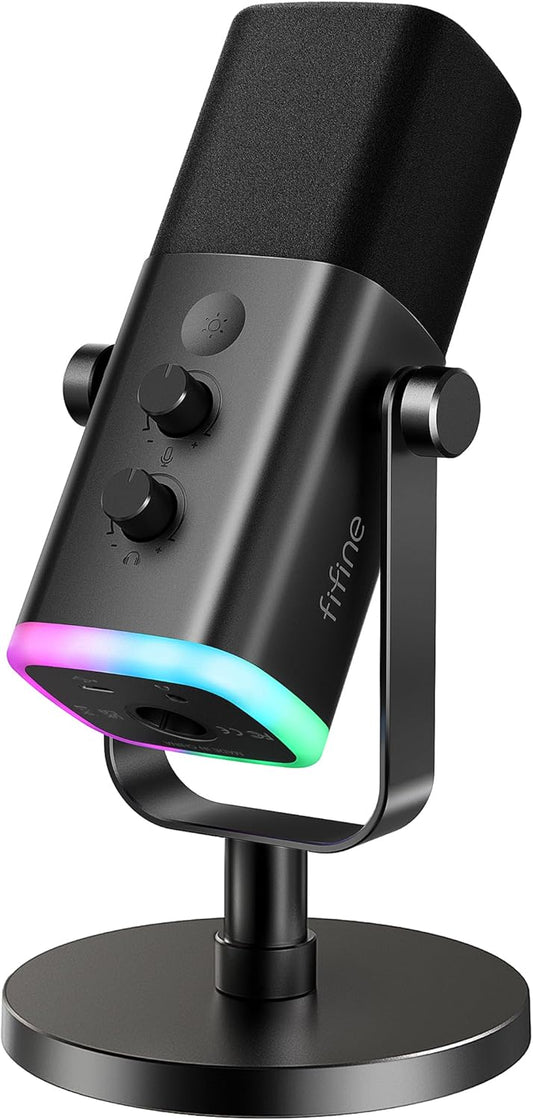 FIFINE AM8 USB/XLR Dynamic Microphone – Podcast, Gaming, Streaming Mic & Desktop Stand for YouTube & Singing