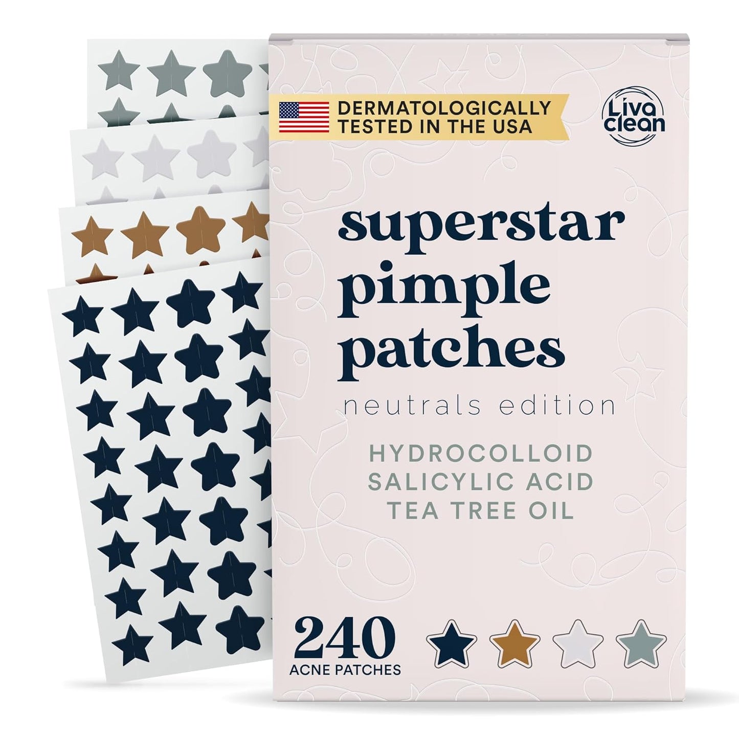 Livaclean Star Pimple Patches for Face – Hydrocolloid Acne Stickers with Tea Tree Oil, Salicylic Acid, Zit Stickers for Fast Healing, & Cute Acne Patch Stickers