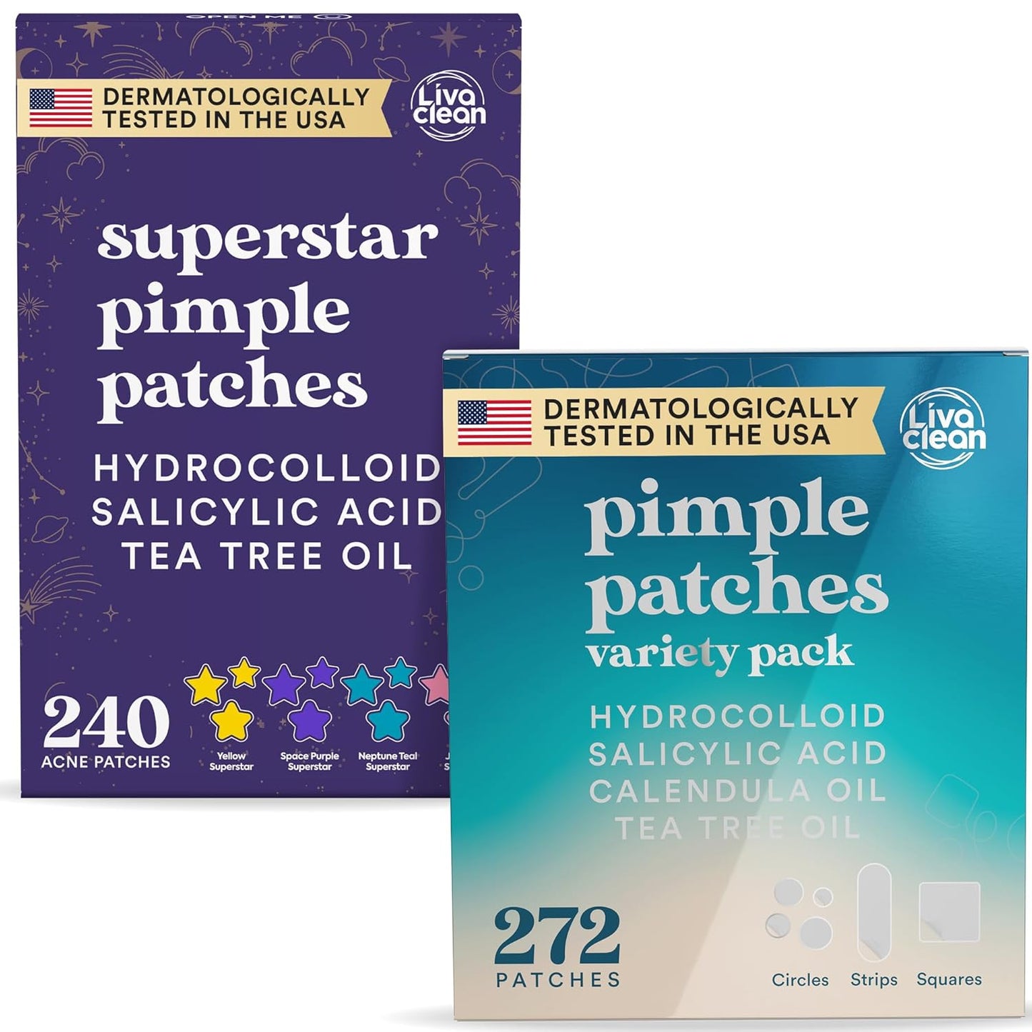 Livaclean Star Pimple Patches for Face – Hydrocolloid Acne Stickers with Tea Tree Oil, Salicylic Acid, Zit Stickers for Fast Healing, & Cute Acne Patch Stickers