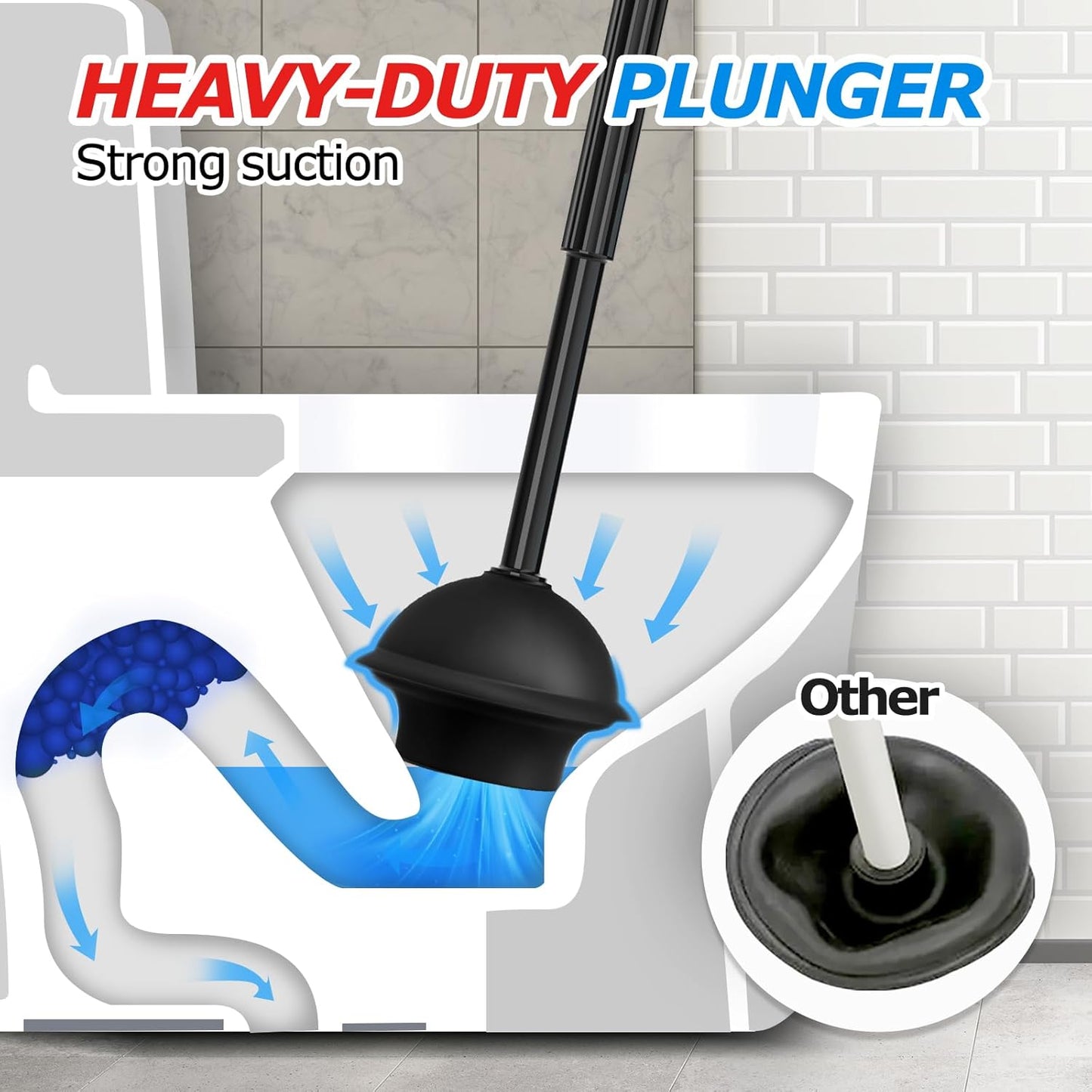 FORASTO 2-in-1 Toilet Plunger & Brush Set – Extended Handle Plunger with Toilet Bowl Brush, Bathroom Cleaning Tools & Supplies