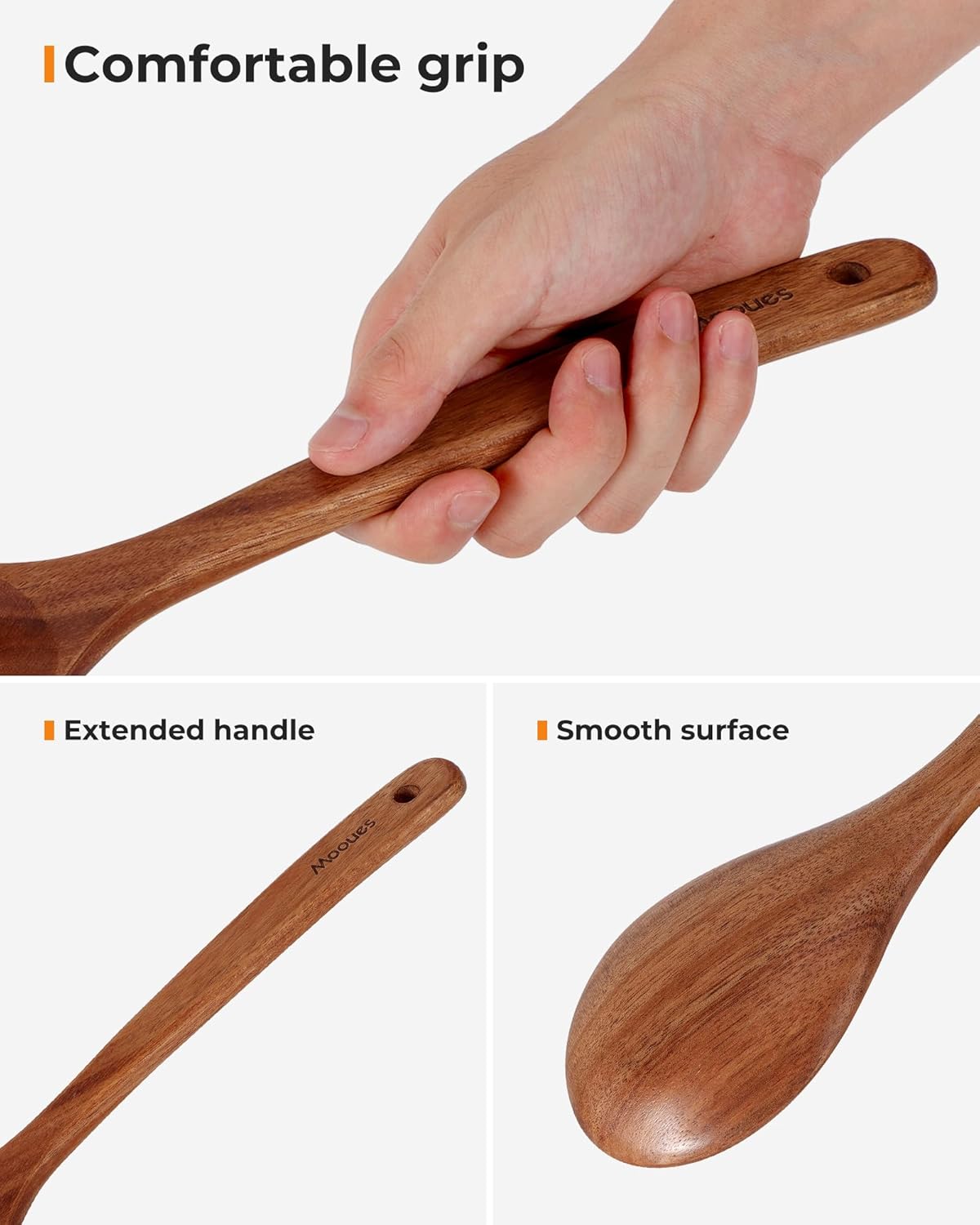 Mooues 9-Piece Acacia Wood Cooking Utensils Set with Holder & Spoon Rest – Natural Wooden Kitchen Tools