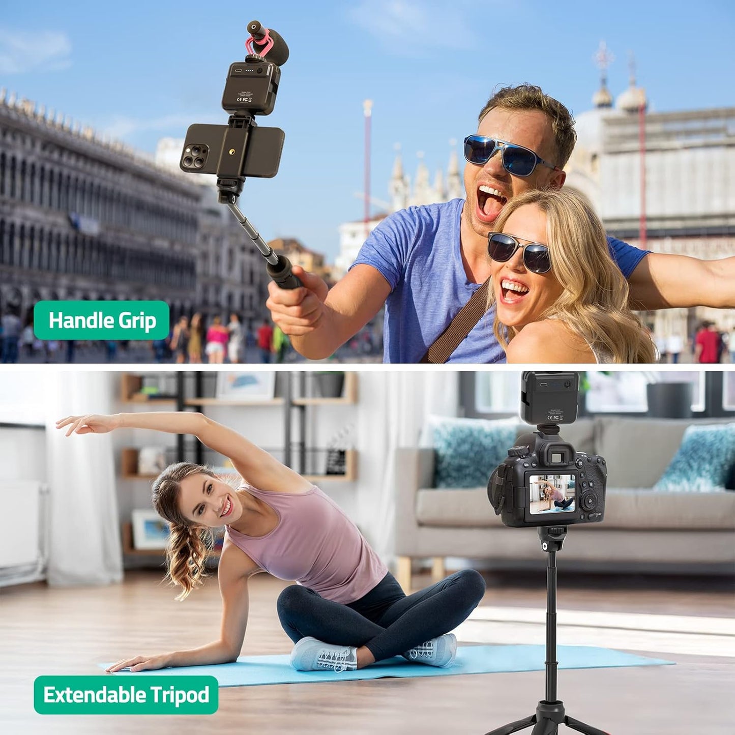 TECELKS Smartphone Video Vlogging Kit - LED Light, Tripod, Microphone, Phone Holder & Carry Bag, Starter Kit for iPhone & Android Content Creators