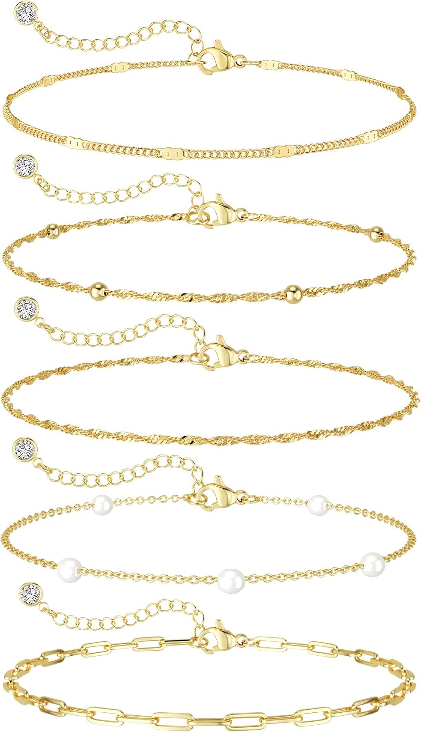 MBW Gold Bracelets for Women – 14K Gold Plated Stackable Beaded & Paperclip Chain Bracelet Set, Trendy Waterproof Fashion Jewelry