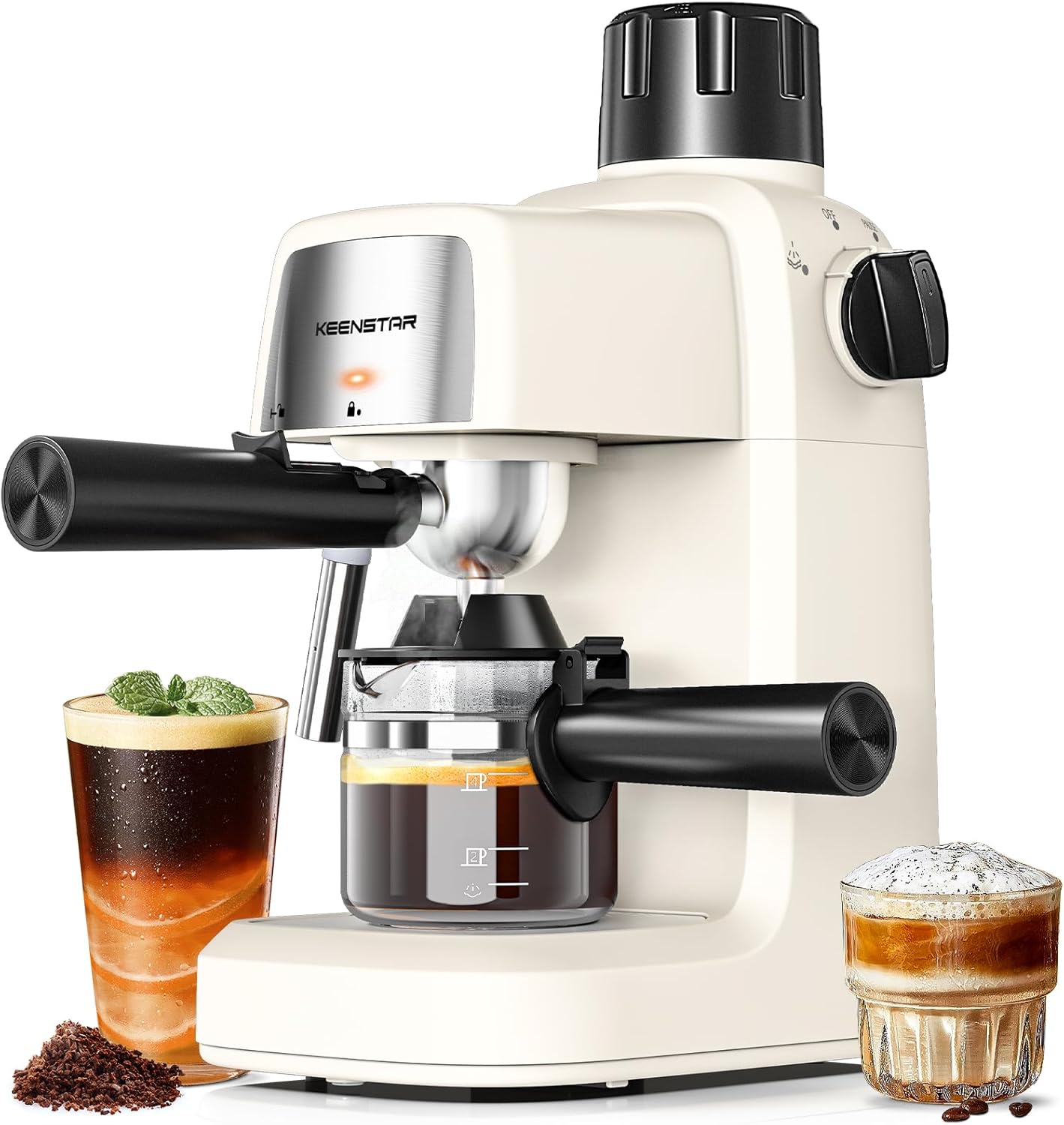  KEENSTAR 3.5 Bar Espresso Machine with Milk Frother – 800W Compact Espresso & Cappuccino Maker with Preheating, 4-Cup Coffee Machine for Latte & Cappuccino, Ideal Gift for Coffee Lovers
