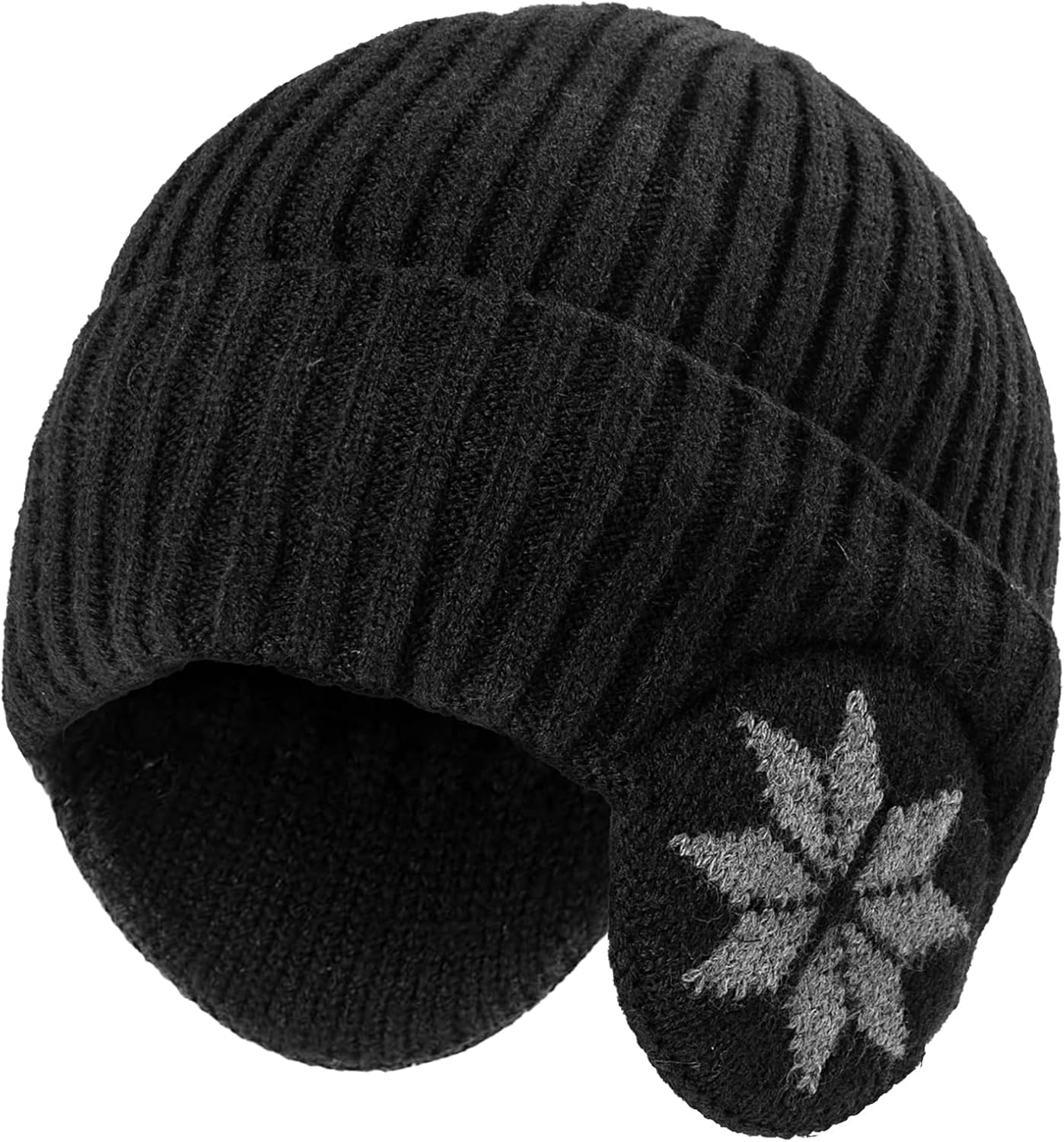 Winter Beanie Hat with Ear Flaps – Fleece-Lined Knit Skull Cap for Men & Women, Warm Windproof Outdoor Hat