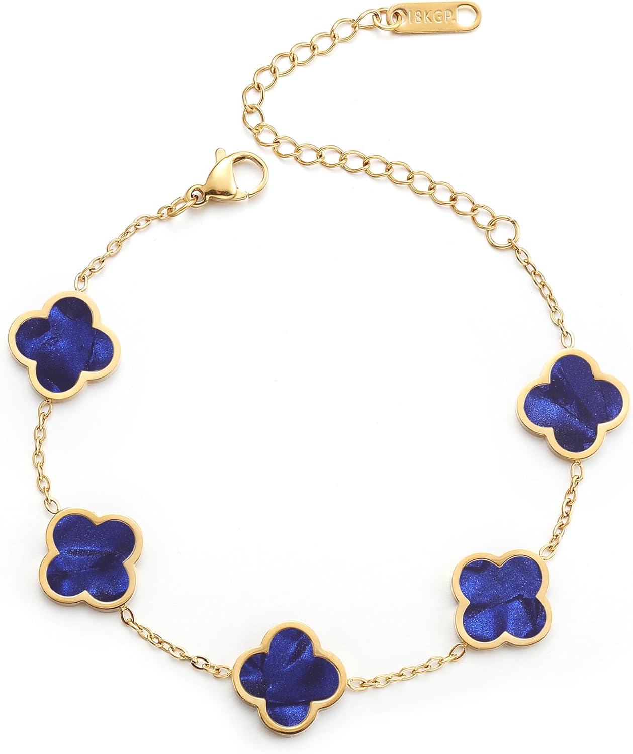 18K Gold Plated Clover Bracelet for Women - Four Leaf Flower Link Lucky Charm Jewelry in Black, White, Red, Pink, Blue and Green