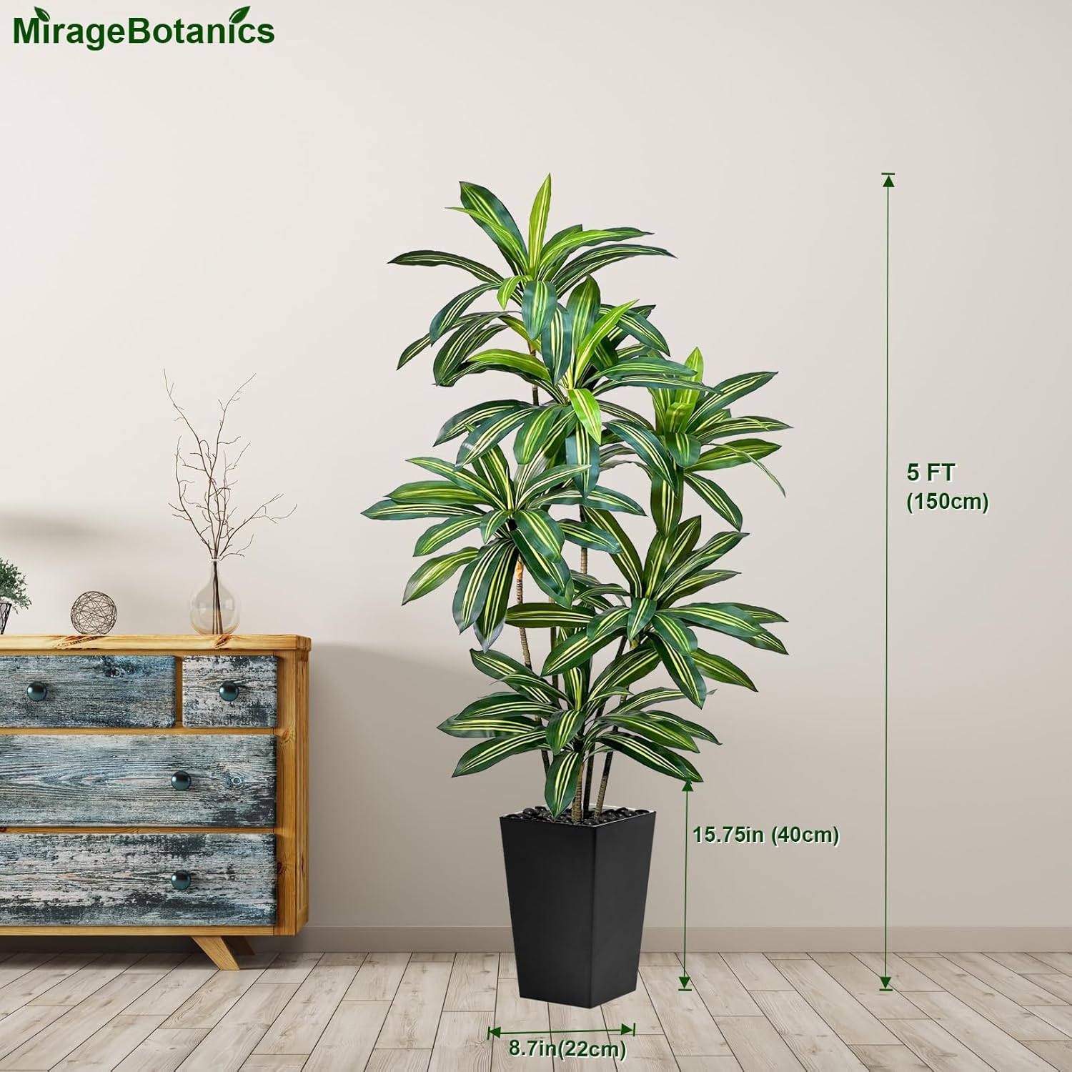 Artificial Dracaena 5FT Tree with White Planter – Realistic Faux Dragon Indoor Floor Plant for Home, Office, Living Room & Bedroom Decor