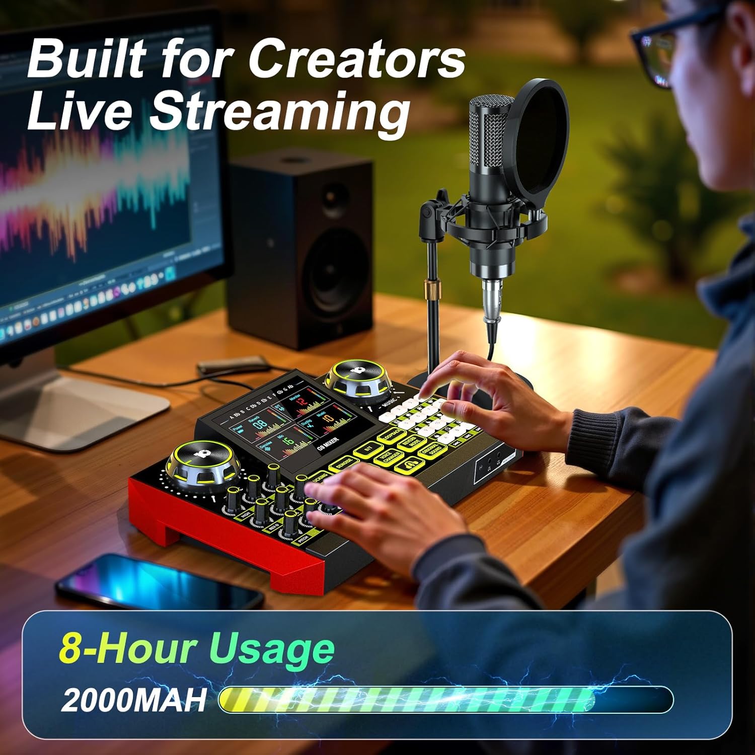 Podcast Equipment Bundle with Live Sound Card Audio Mixer – 3.5mm Condenser Microphone for PC, Phone, Streaming, Gaming & Singing